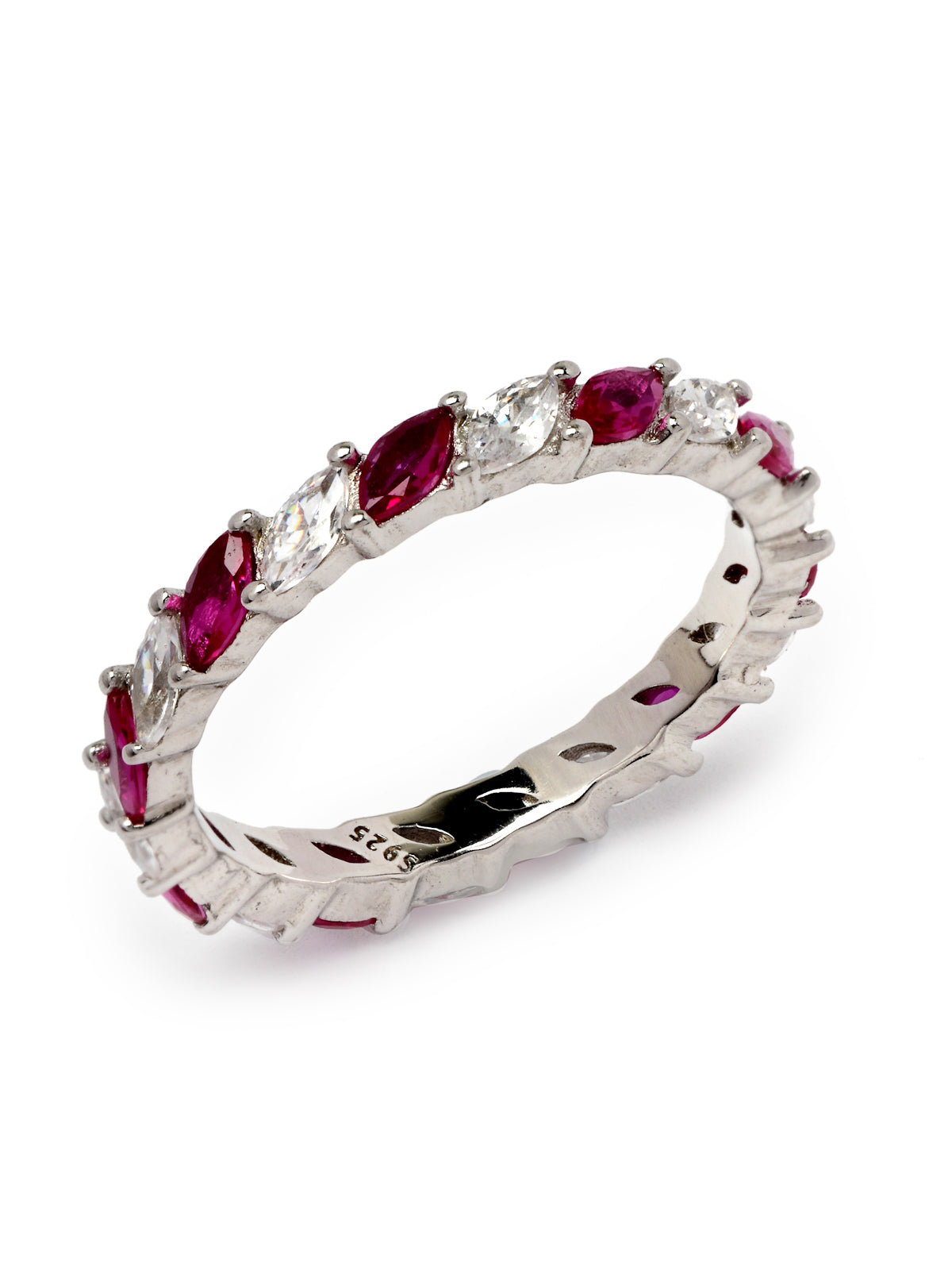 Pissara by Sukkhi Ravishing 925 Sterling Silver Marquise Shaped Cubic Zirconia Wedding Bands Ring For Women & Girls|with Authenticity Certificate, 925 Stamp & 6 Months Warranty LR105238