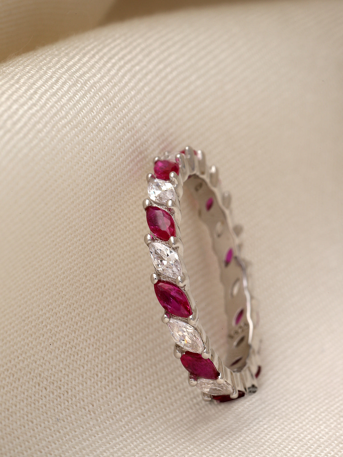 Pissara by Sukkhi Ravishing 925 Sterling Silver Marquise Shaped Cubic Zirconia Wedding Bands Ring For Women & Girls|with Authenticity Certificate, 925 Stamp & 6 Months Warranty LR105238