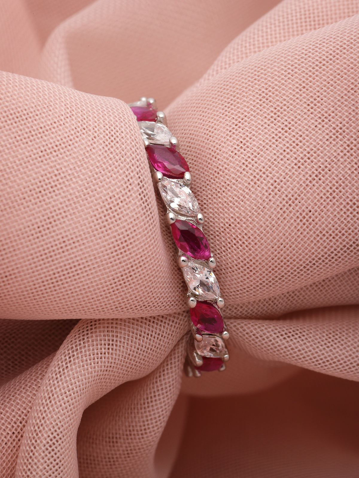 Pissara by Sukkhi Ravishing 925 Sterling Silver Marquise Shaped Cubic Zirconia Wedding Bands Ring For Women & Girls|with Authenticity Certificate, 925 Stamp & 6 Months Warranty LR105238