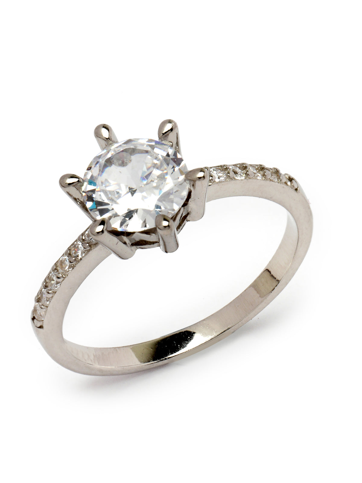 Pissara by Sukkhi Classy 925 Sterling Silver Round Shaped Cubic Zirconia Solitaire Ring Ring For Women & Girls|with Authenticity Certificate, 925 Stamp & 6 Months Warranty LR105249