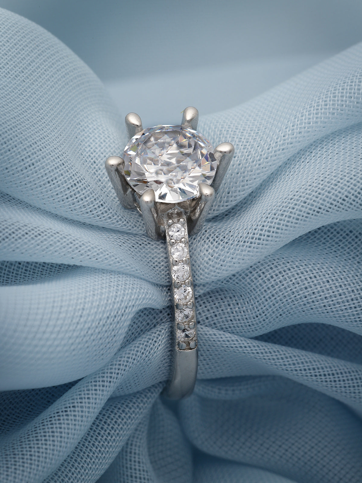 Pissara by Sukkhi Classy 925 Sterling Silver Round Shaped Cubic Zirconia Solitaire Ring Ring For Women & Girls|with Authenticity Certificate, 925 Stamp & 6 Months Warranty LR105249