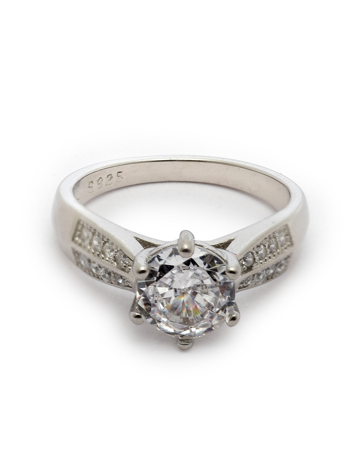 Pissara by Sukkhi Exotic 925 Sterling Silver Round Shaped Cubic Zirconia Solitaire Ring For Women & Girls|with Authenticity Certificate, 925 Stamp & 6 Months Warranty LR105250