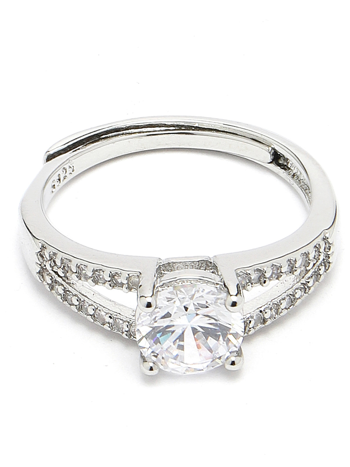 Scintillare by Sukkhi Delicate Rhodium Plated Silver American Diamonds Studded Heart Shaped Finger Ring for Women & Girls | Valentine Gifts Collection|LR106607