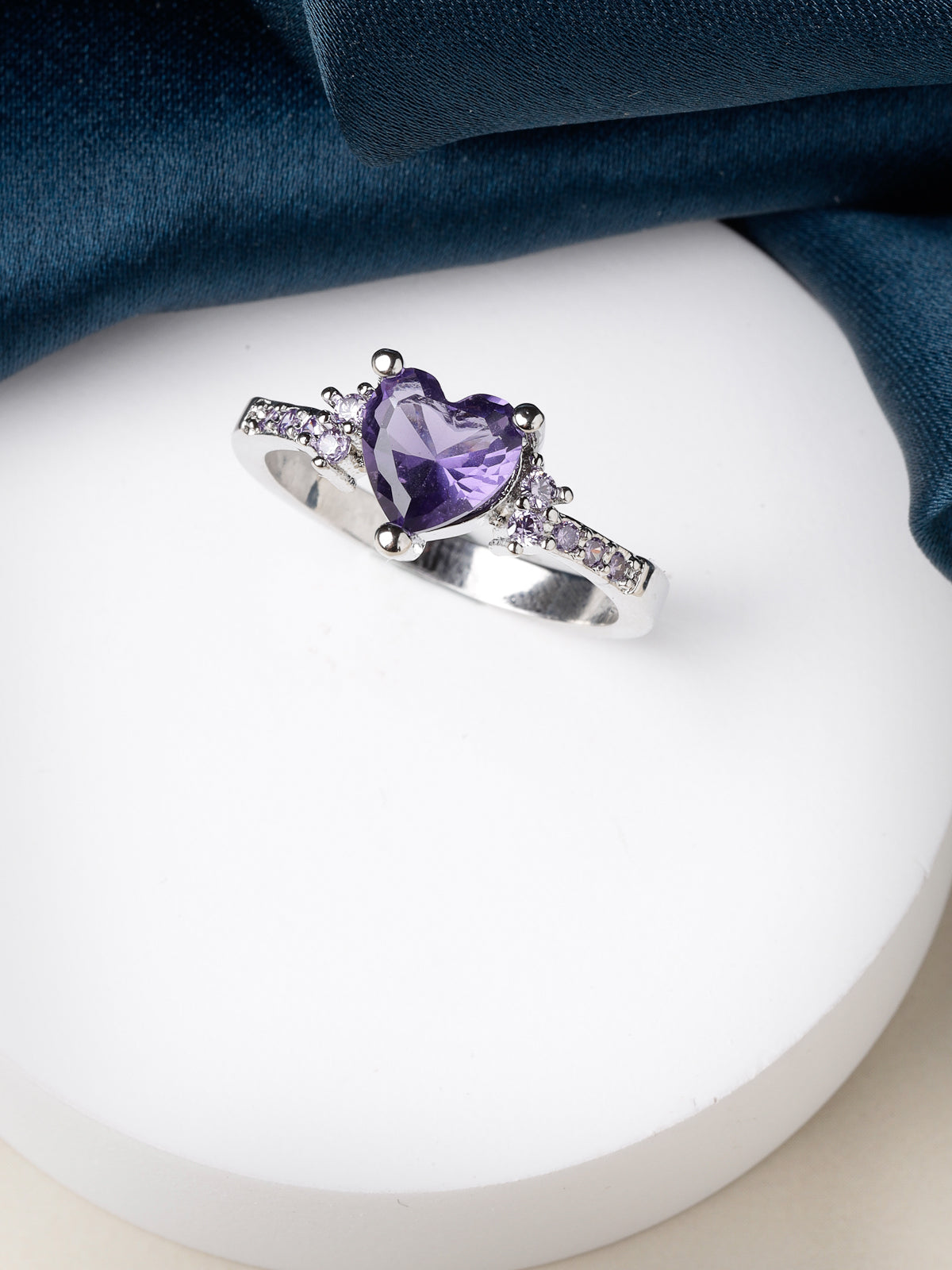 Scintillare by Sukkhi Delicate Rhodium Plated Silver American Diamonds Studded Heart Shaped Finger Ring for Women & Girls | Valentine Gifts Collection|LR106607