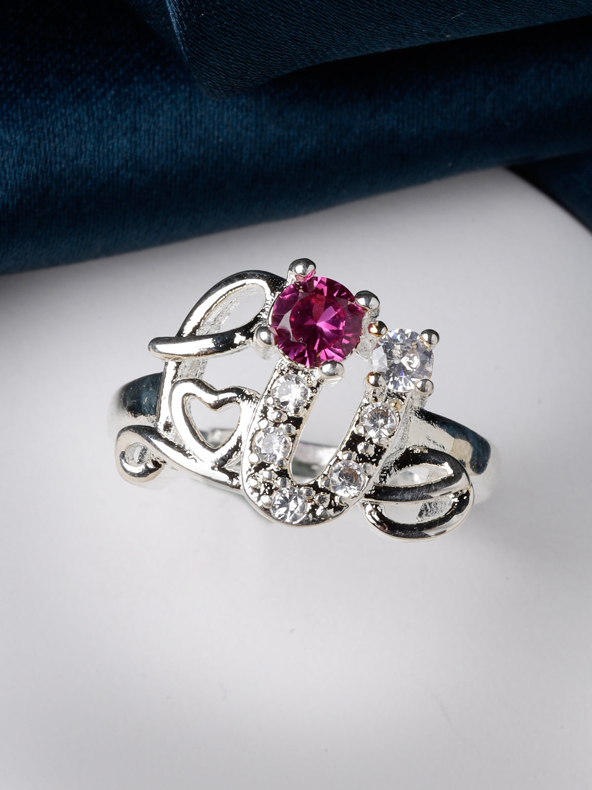 Scintillare by Sukkhi Delicate Rhodium Plated Silver American Diamonds Studded Heart Shaped Finger Ring for Women & Girls | Valentine Gifts Collection|LR106607