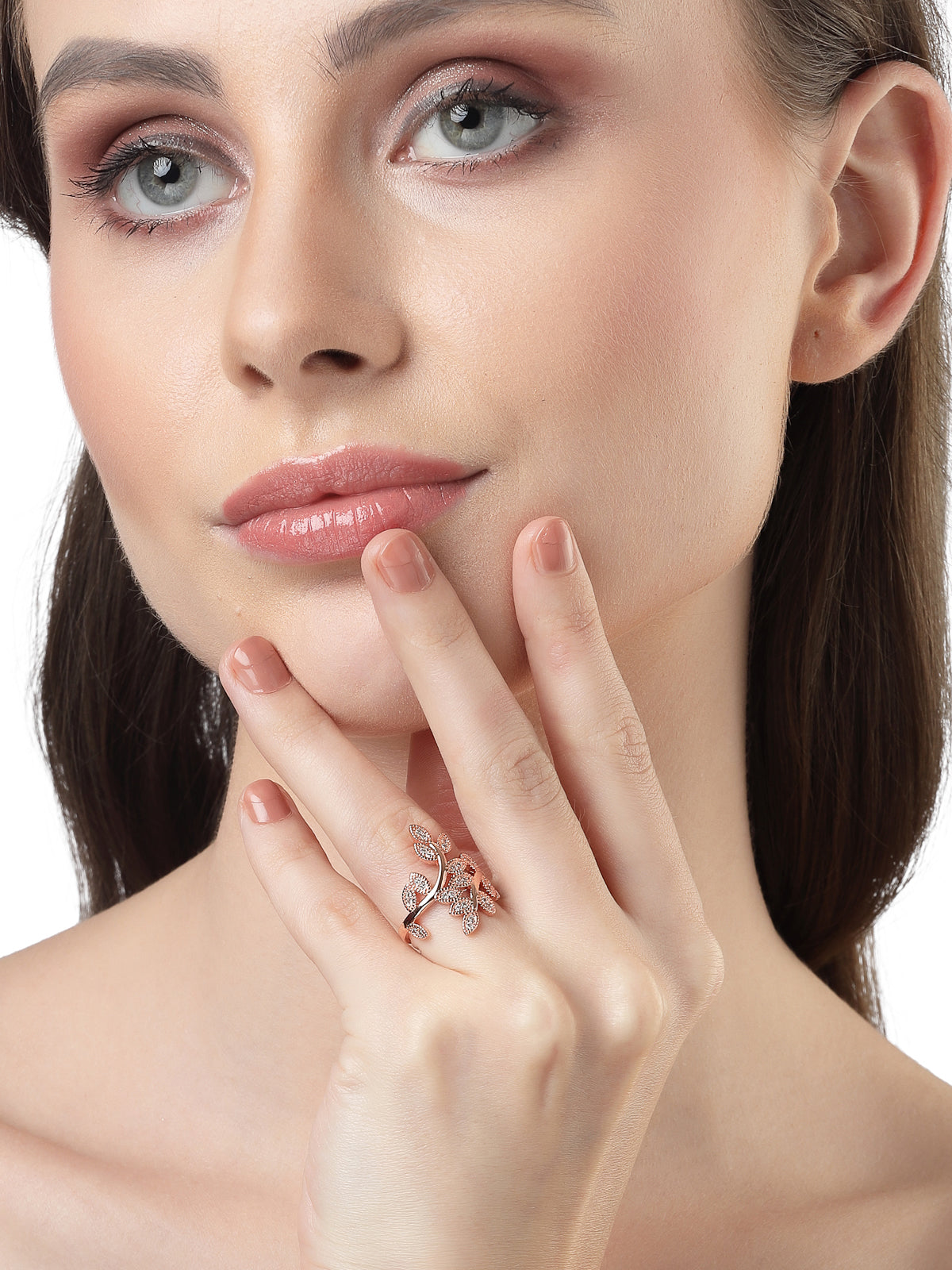 Scintillare by Sukkhi Most Beautiful Rose Gold Plated Leaf Shaped Crystals Stones Finger Rings for Women & Girls | Valentine Day Gifts Collection|LR106708