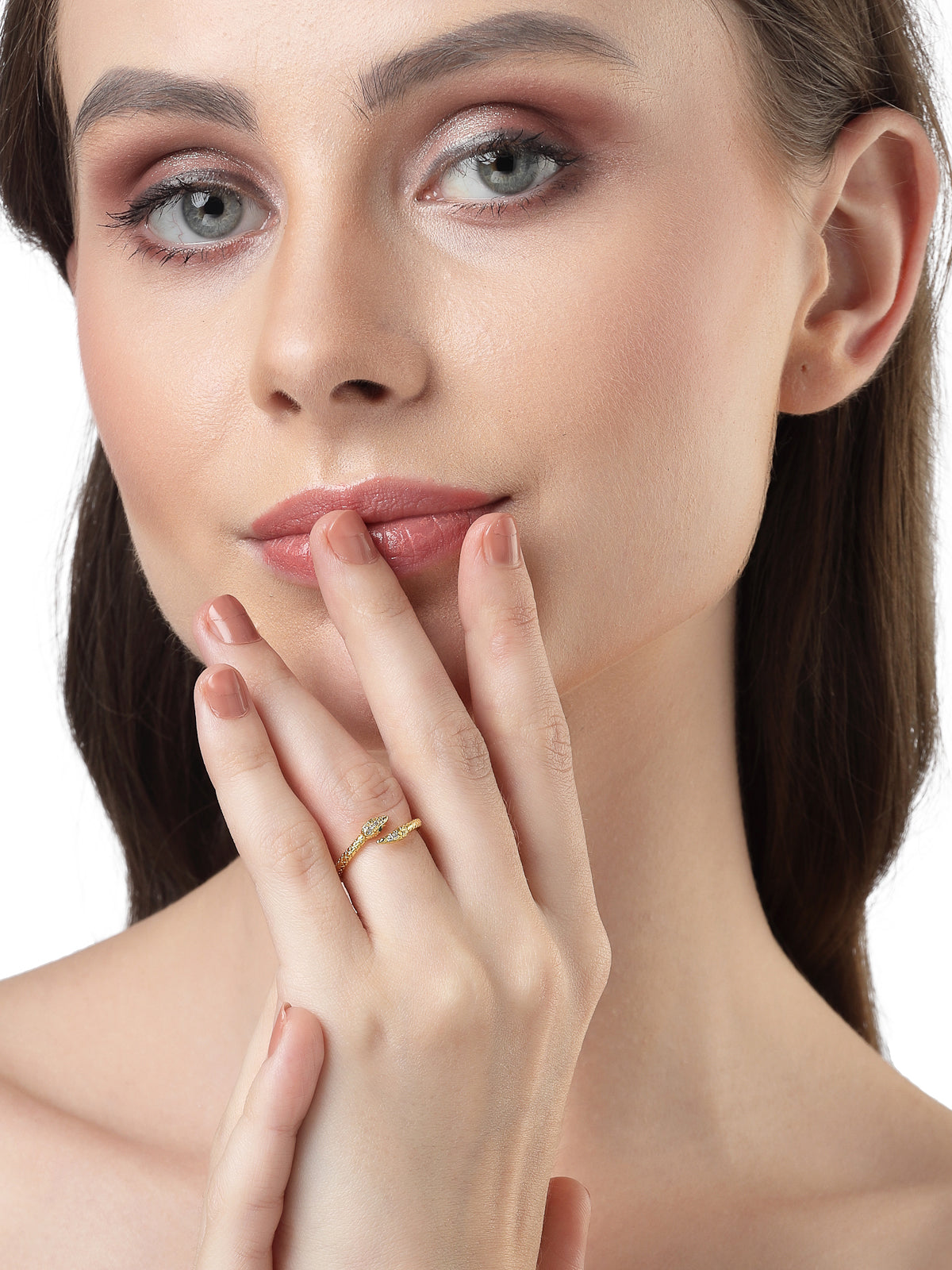 Scintillare by Sukkhi Decent Snake Gold Plated Open Snake Crystals Finger Ring for Women And Girls Unisex | Boho Midi Stackable Knuckle Rings|LR106709