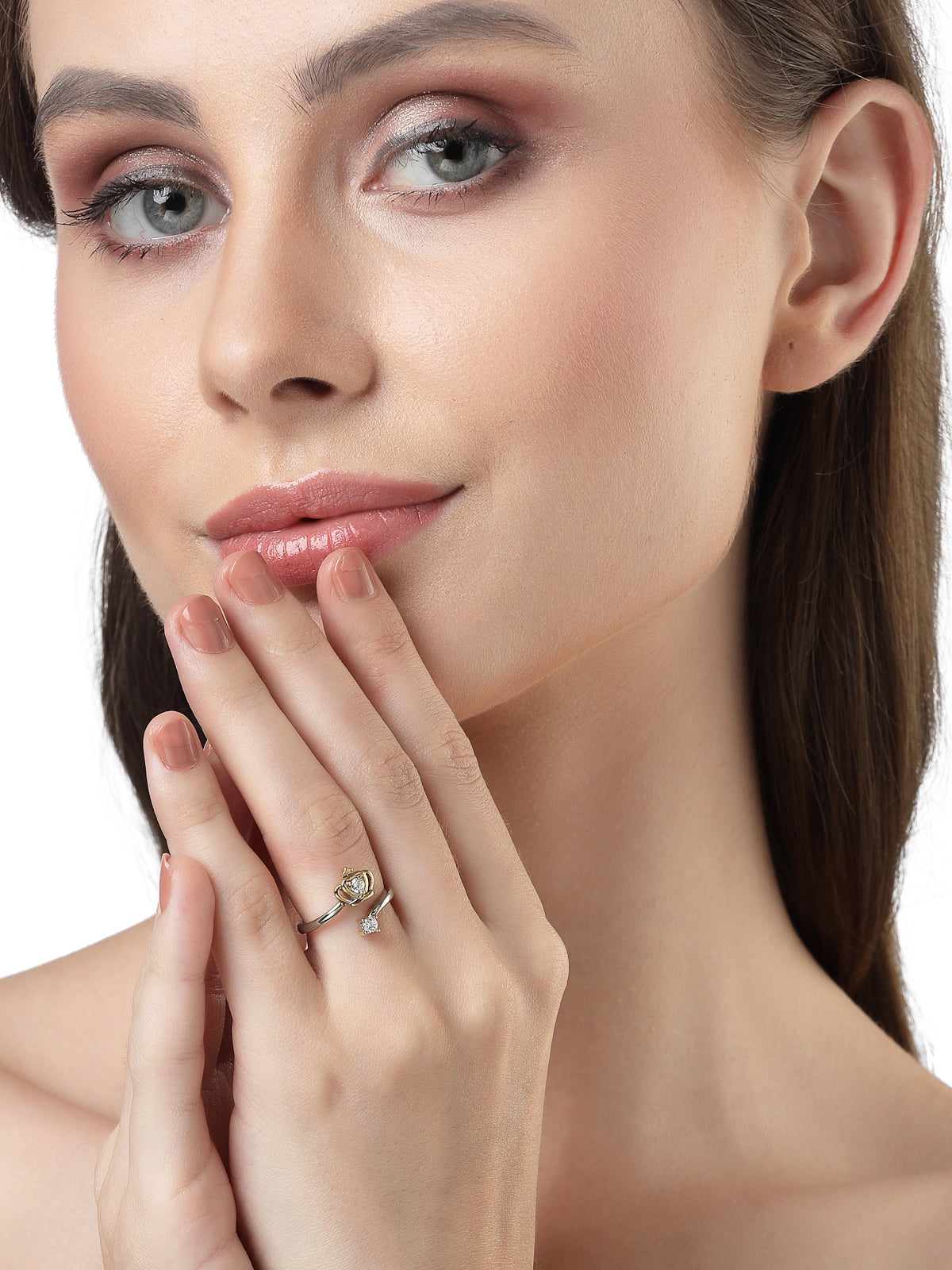 Scintillare by Sukkhi Attractive Rhodium Plated With American Diamond Stones Studded Queen Crown Finger Ring for Women & Girls|LR106713