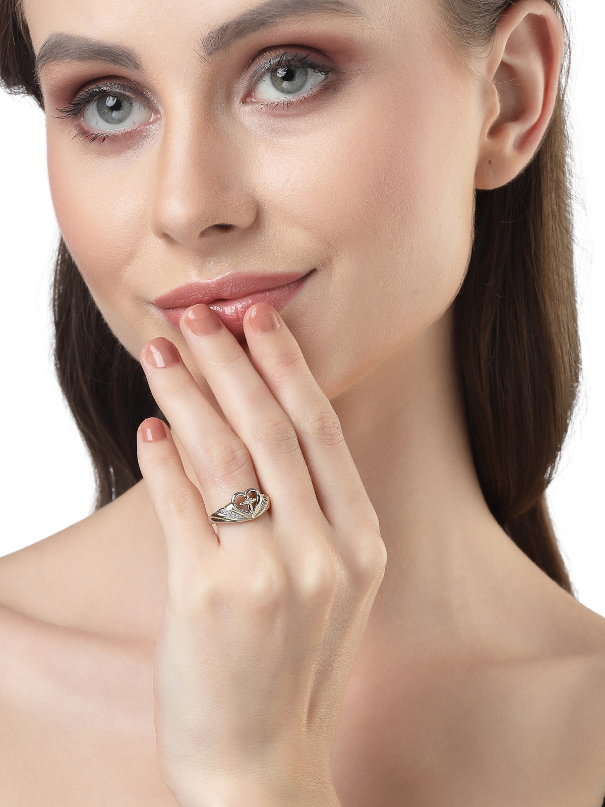 Scintillare by Sukkhi Lavish American Diamond Studded with Heart Shaped King Queen Finger Rings for Women & Girls | Valentine Day Gifts Collection|LR106716