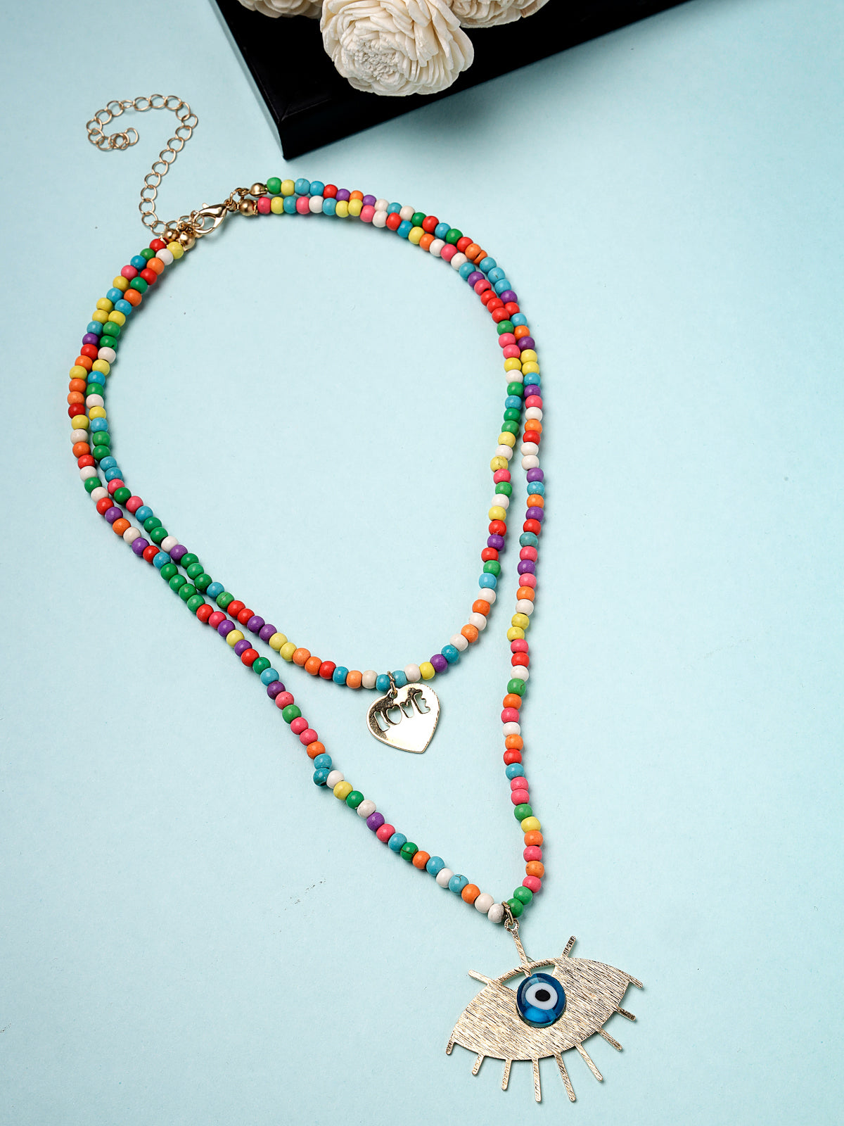 Scintillare by Sukkhi Charming Gold Plated Multicolor Beadded Evil-Eye & Heart Shaped Pendant Necklace for Women & Girls |Birthday Gift for Girls And Women Anniversary Gift for Wife|N106579
