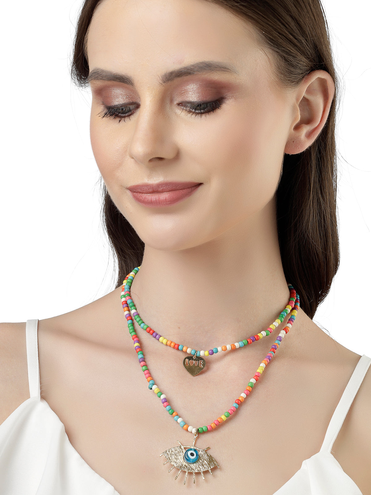 Scintillare by Sukkhi Charming Gold Plated Multicolor Beadded Evil-Eye & Heart Shaped Pendant Necklace for Women & Girls |Birthday Gift for Girls And Women Anniversary Gift for Wife|N106579