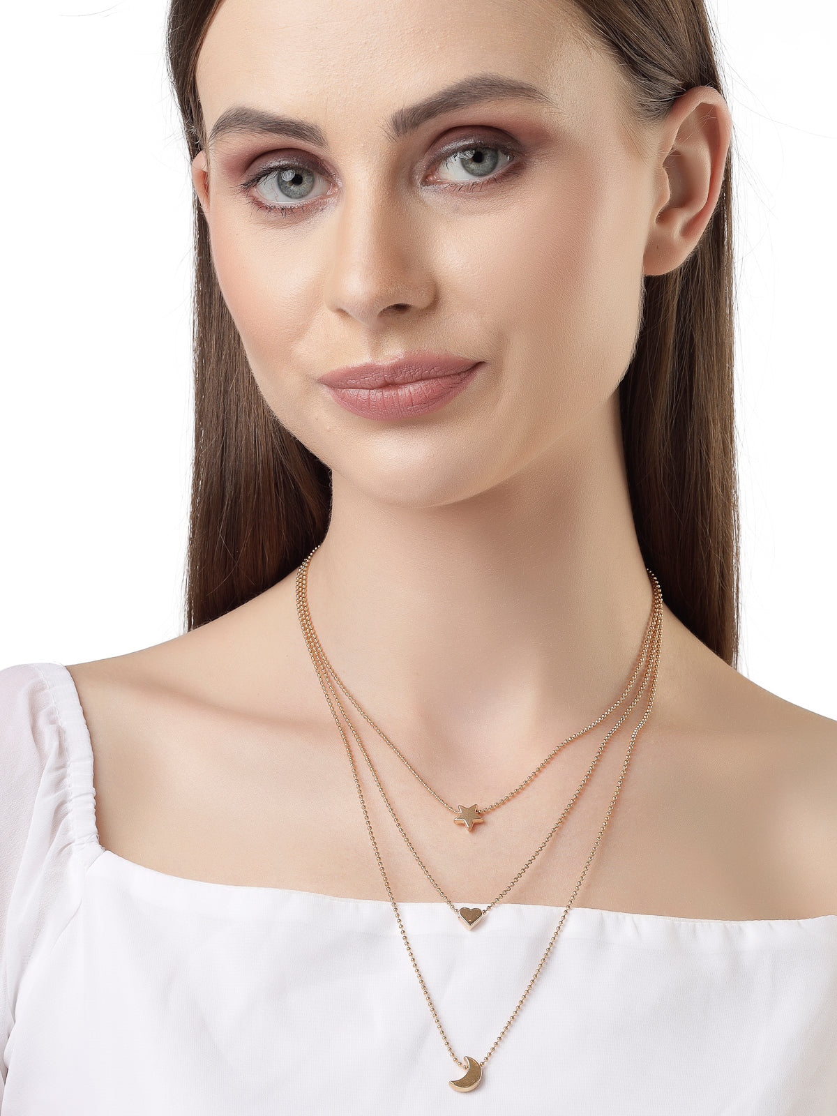 Scintillare by Sukkhi Smart Casual Strar Heart & Moon Shaped Gold Plated 3 Layered Pendant Necklace for Women & Girls |Birthday Gift for Girls And Women Anniversary Gift for Wife| Gifts|N106584