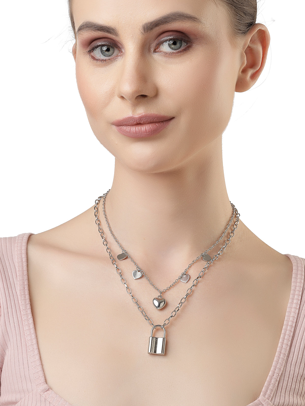 Scintillare by Sukkhi Decent Rhodium Plated Silver Heart Shaped With Lock Pendant Necklace for Women & Girls |Birthday Gift for Girls And Women Anniversary Gift for Wife| Gifts Collection|N106593