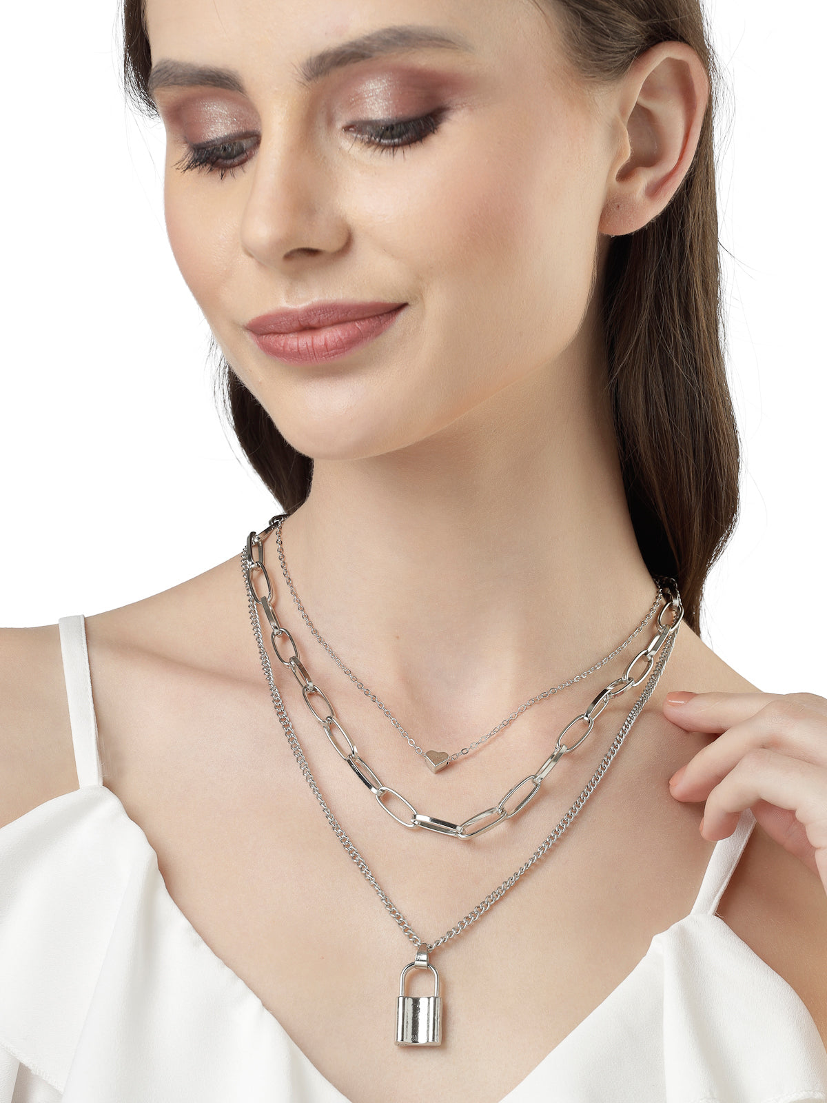 Scintillare by Sukkhi Western Style Rhodium Plated Silver Heart Lock Pendant Necklace for Women & Girls | Birthday Gift for Girls And Women Anniversary Gift for Wife| Gifts Collection|N106613