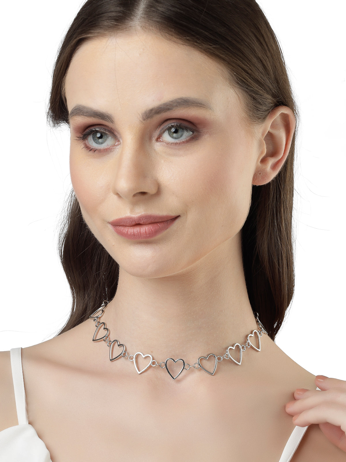 Scintillare by Sukkhi Admirable Rhodium Plated Heart Shaped Link Choker Necklace for Women & Girls |Birthday Gift for Girls And Women Anniversary Gift for Wife| Valentine Day Gifts Collection|N106722