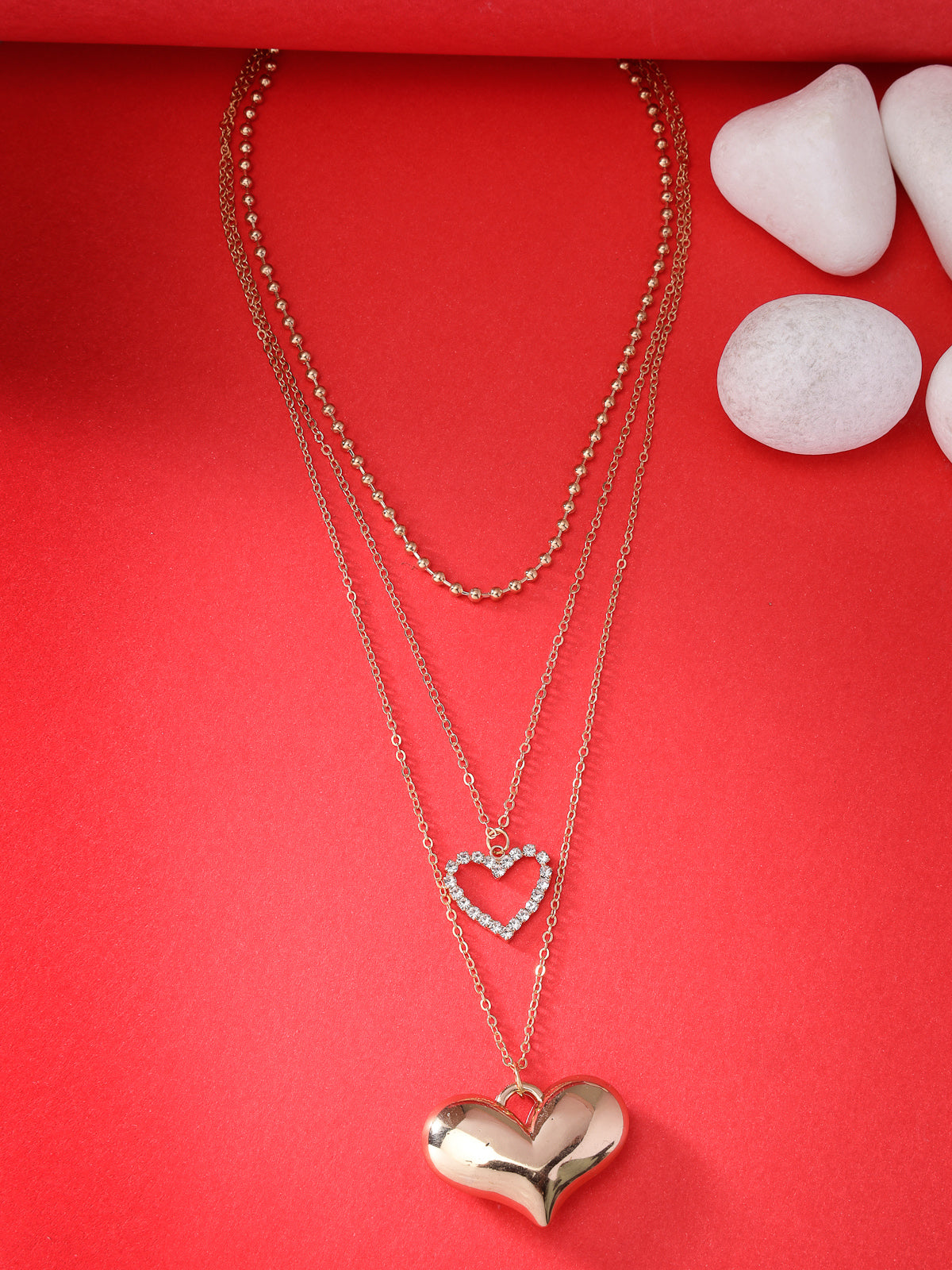 Scintillare by Sukkhi Bewitching 2 Heart Shaped With 3 Layered Gold Plated Pendant Necklace for Women & Girls|Birthday Gift for Girls And Women Anniversary Gift for Wife|Valentine Day Gifts|N106745