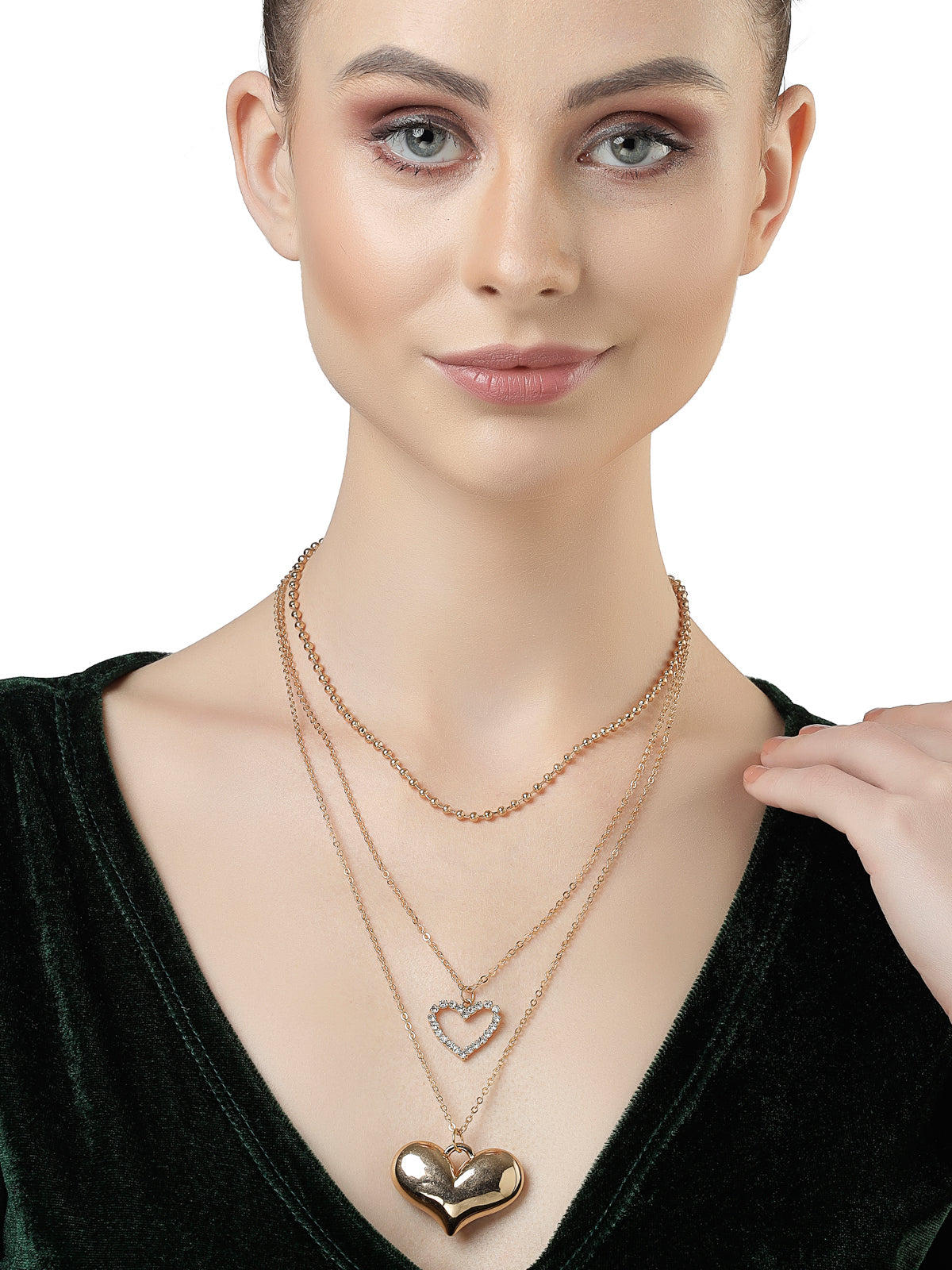 Scintillare by Sukkhi Bewitching 2 Heart Shaped With 3 Layered Gold Plated Pendant Necklace for Women & Girls|Birthday Gift for Girls And Women Anniversary Gift for Wife|Valentine Day Gifts|N106745