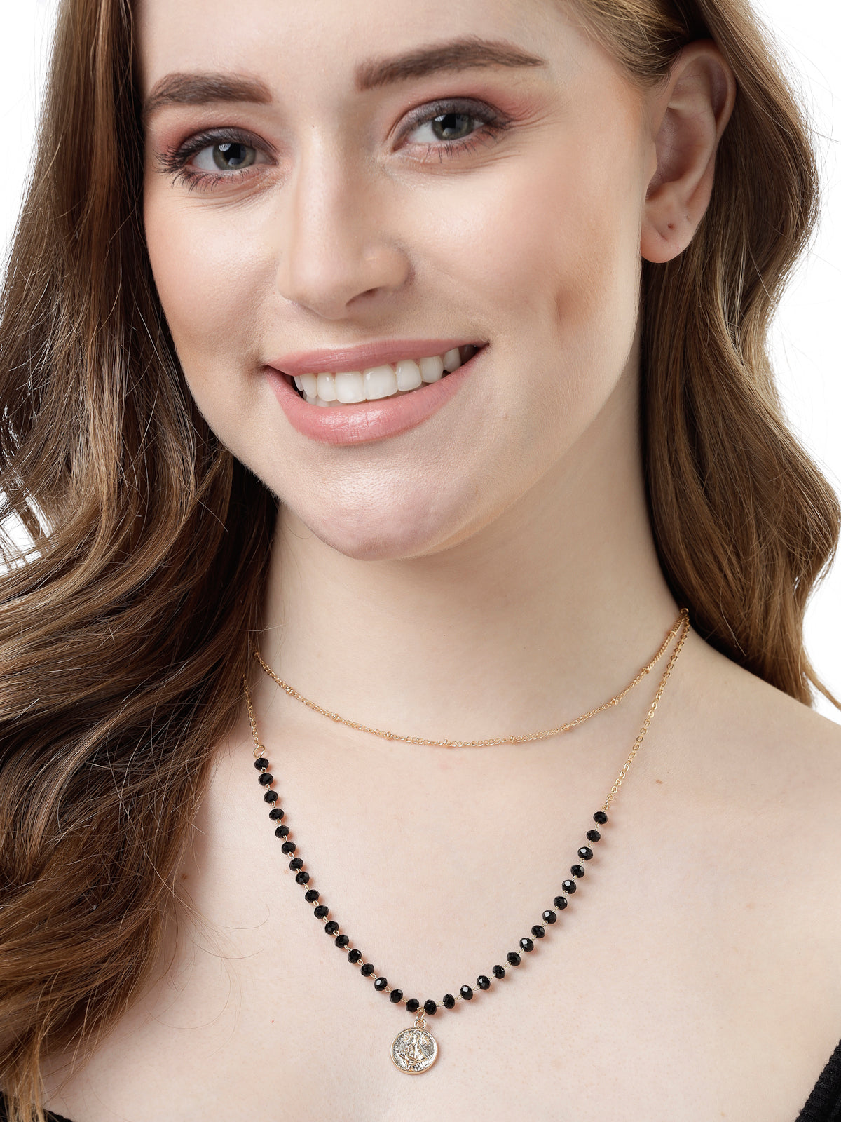 Scintillare by Sukkhi Trendy Style 2 Layered With Black Beads Gold Plated Pendant Necklace for Women & Girls |Birthday Gift for Girls And Women Anniversary Gift for Wife| Gifts Collection|N106750
