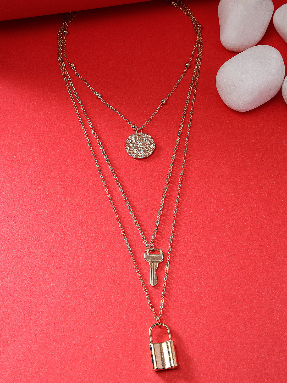 Scintillare by Sukkhi Decent Fashionable Non-Precious Key Lock Multilayer Gold Plated Chain Pendant Necklace for Women|Birthday Gift for Girls And Women Anniversary Gift for Wife|N106752