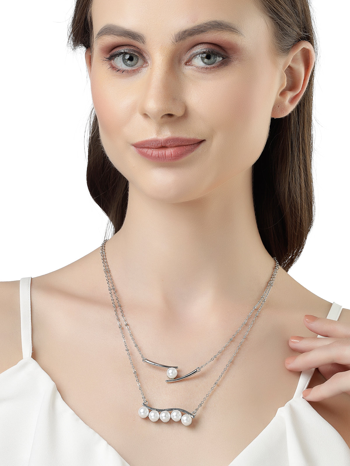 Scintillare by Sukkhi Sparking Rhodium Plated Silver 2 Layered With Pearls Choker Necklace for Women & Girls |Birthday Gift for Girls And Women Anniversary Gift for Wife| Gifts Collection|N106755