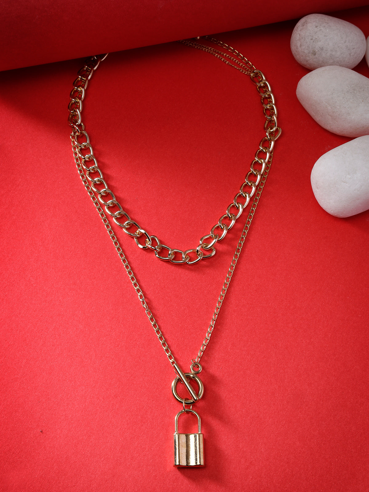 Scintillare by Sukkhi Stylish Gold Plated 2 Layered Chunky Lock Pendant Necklace for Women & Girls |Birthday Gift for Girls And Women Anniversary Gift for Wife| Gifts Collection|N106766