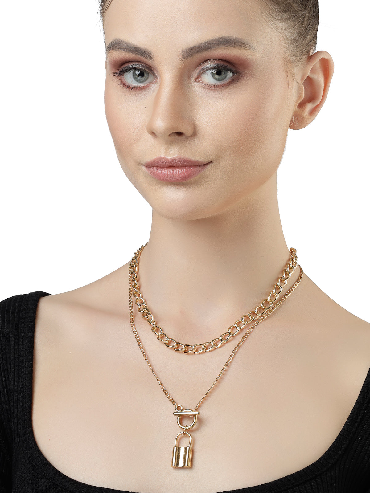 Scintillare by Sukkhi Stylish Gold Plated 2 Layered Chunky Lock Pendant Necklace for Women & Girls |Birthday Gift for Girls And Women Anniversary Gift for Wife| Gifts Collection|N106766