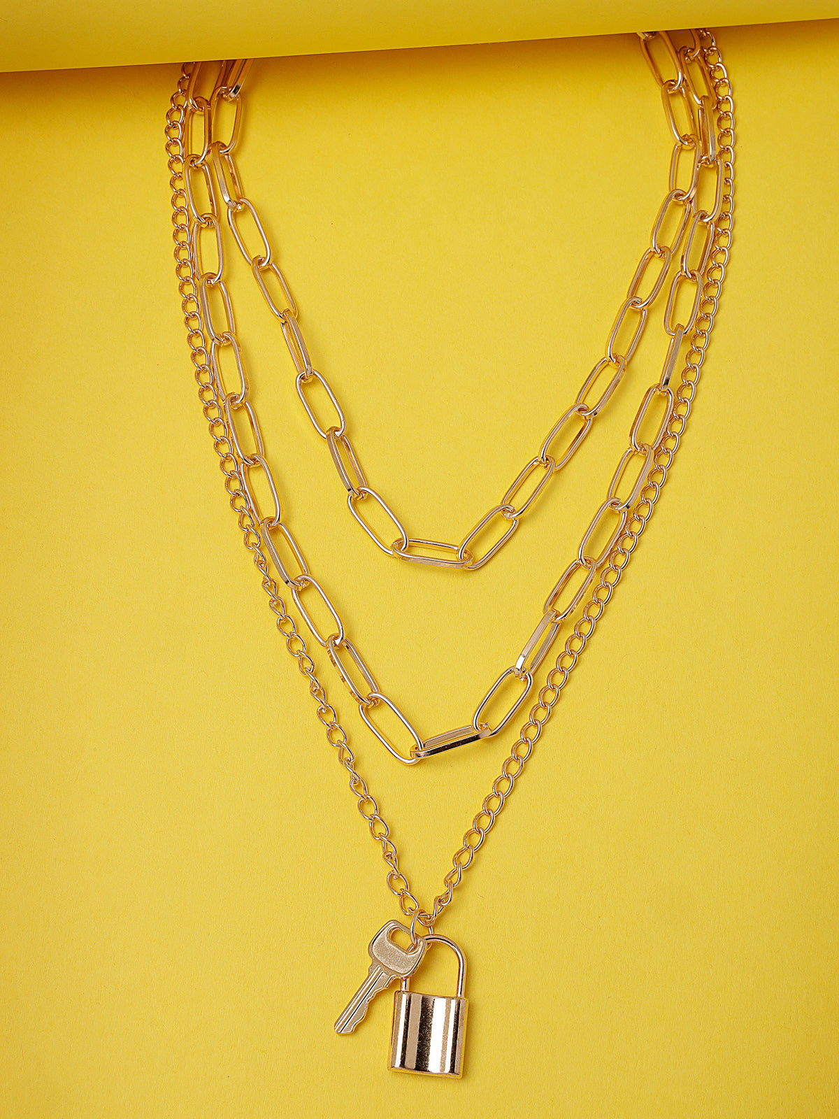 Scintillare by Sukkhi Lavish Gold Plated 3 Layered Key & Lock Pendant Necklace for Women & Girls |Birthday Gift for Girls And Women Anniversary Gift for Wife| Gifts Collection|N106767