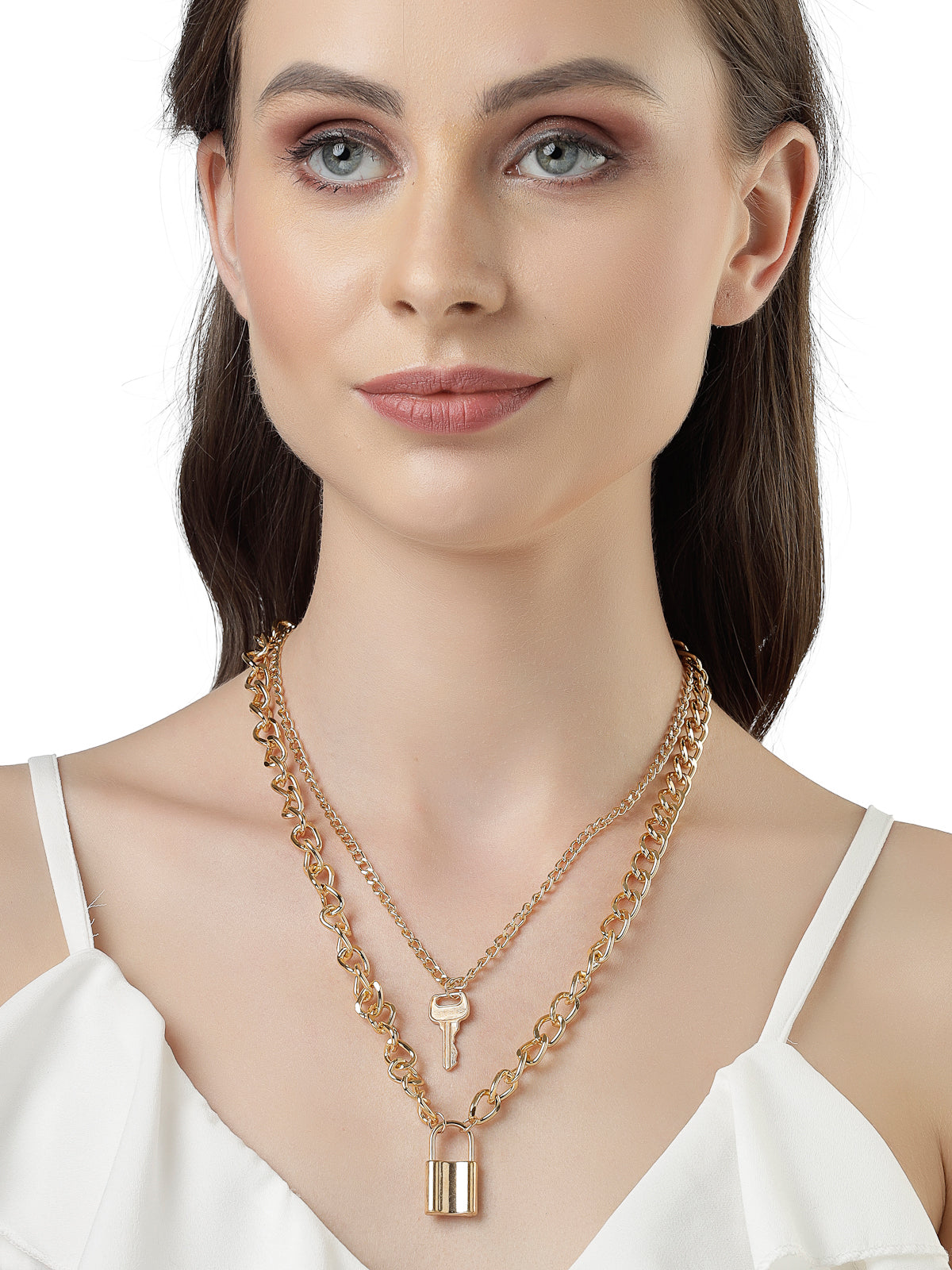 Scintillare by Sukkhi Iconic Style Gold Plated Key Lock Pendant Necklace for Women & Girls |Birthday Gift for Girls And Women Anniversary Gift for Wife| Gifts Collection|N106787