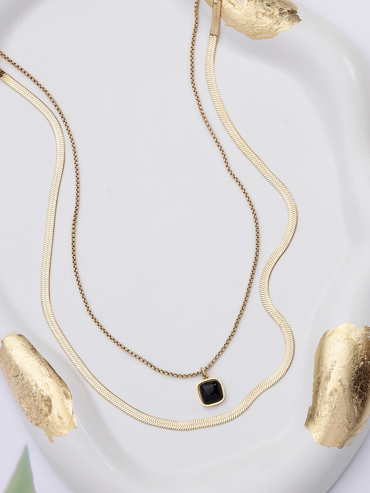 Scintillare By Sukkhi Stylish Gold Plated Black Square Pendant with Stainless Steel Double Chain Necklace Jewellery for Women & Girls|Anti Tarnish Jewellery|Gifts for Wife Girlfriend Mother|N107008
