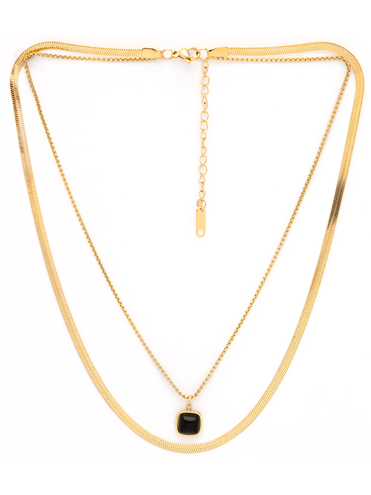 Scintillare By Sukkhi Stylish Gold Plated Black Square Pendant with Stainless Steel Double Chain Necklace Jewellery for Women & Girls|Anti Tarnish Jewellery|Gifts for Wife Girlfriend Mother|N107008