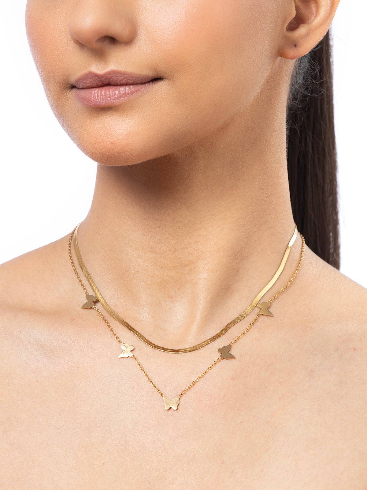 Scintillare By Sukkhi 18k Gold Plated Butterfly with Stainless Steel Double Chain Pendant Necklace Jewellery for Women & Girls|Anti Tarnish Jewellery|Gifts for Wife Girlfriend Mother Sister|N107009