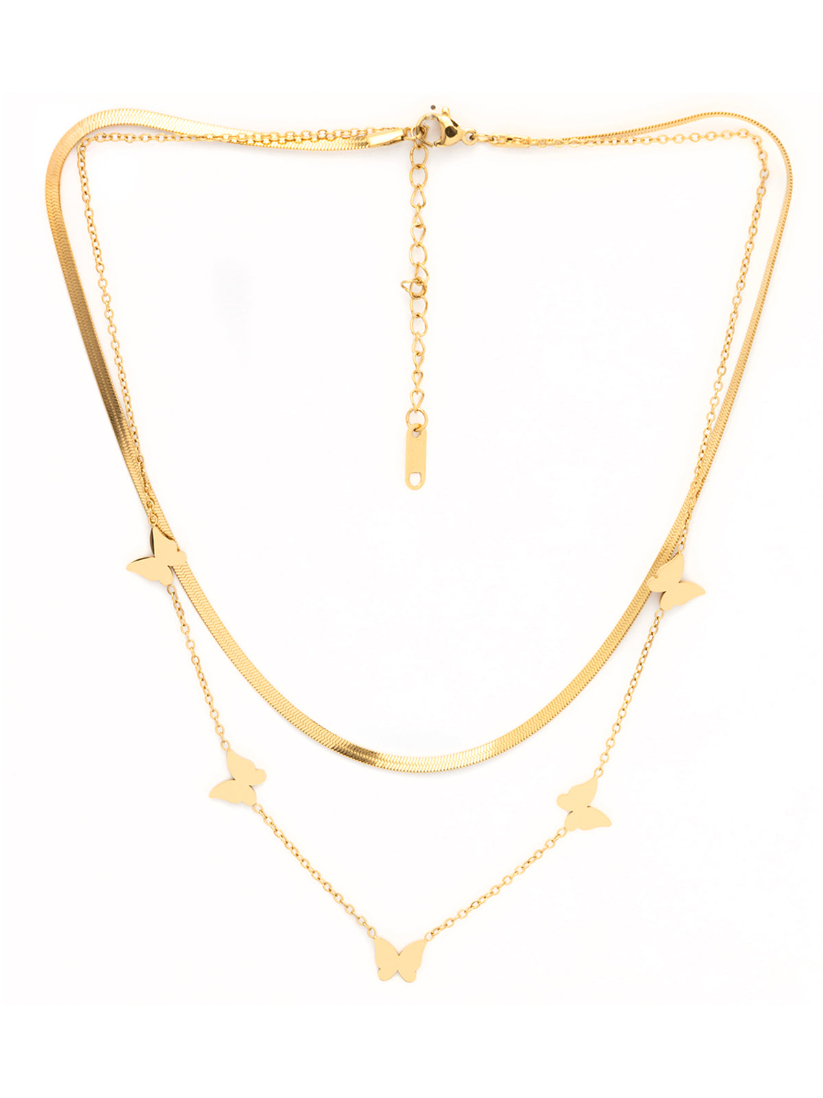 Scintillare By Sukkhi 18k Gold Plated Butterfly with Stainless Steel Double Chain Pendant Necklace Jewellery for Women & Girls|Anti Tarnish Jewellery|Gifts for Wife Girlfriend Mother Sister|N107009