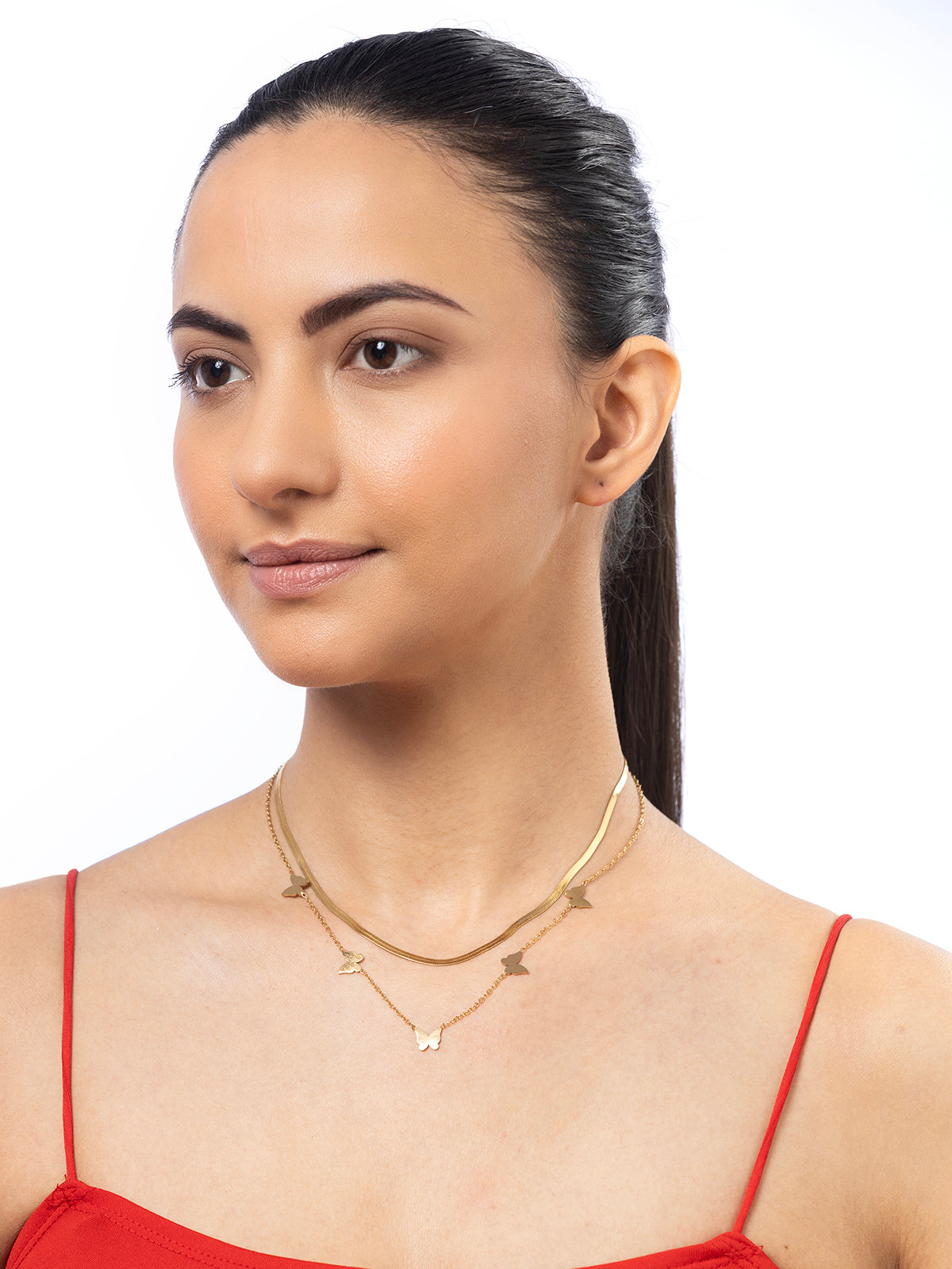 Scintillare By Sukkhi 18k Gold Plated Butterfly with Stainless Steel Double Chain Pendant Necklace Jewellery for Women & Girls|Anti Tarnish Jewellery|Gifts for Wife Girlfriend Mother Sister|N107009