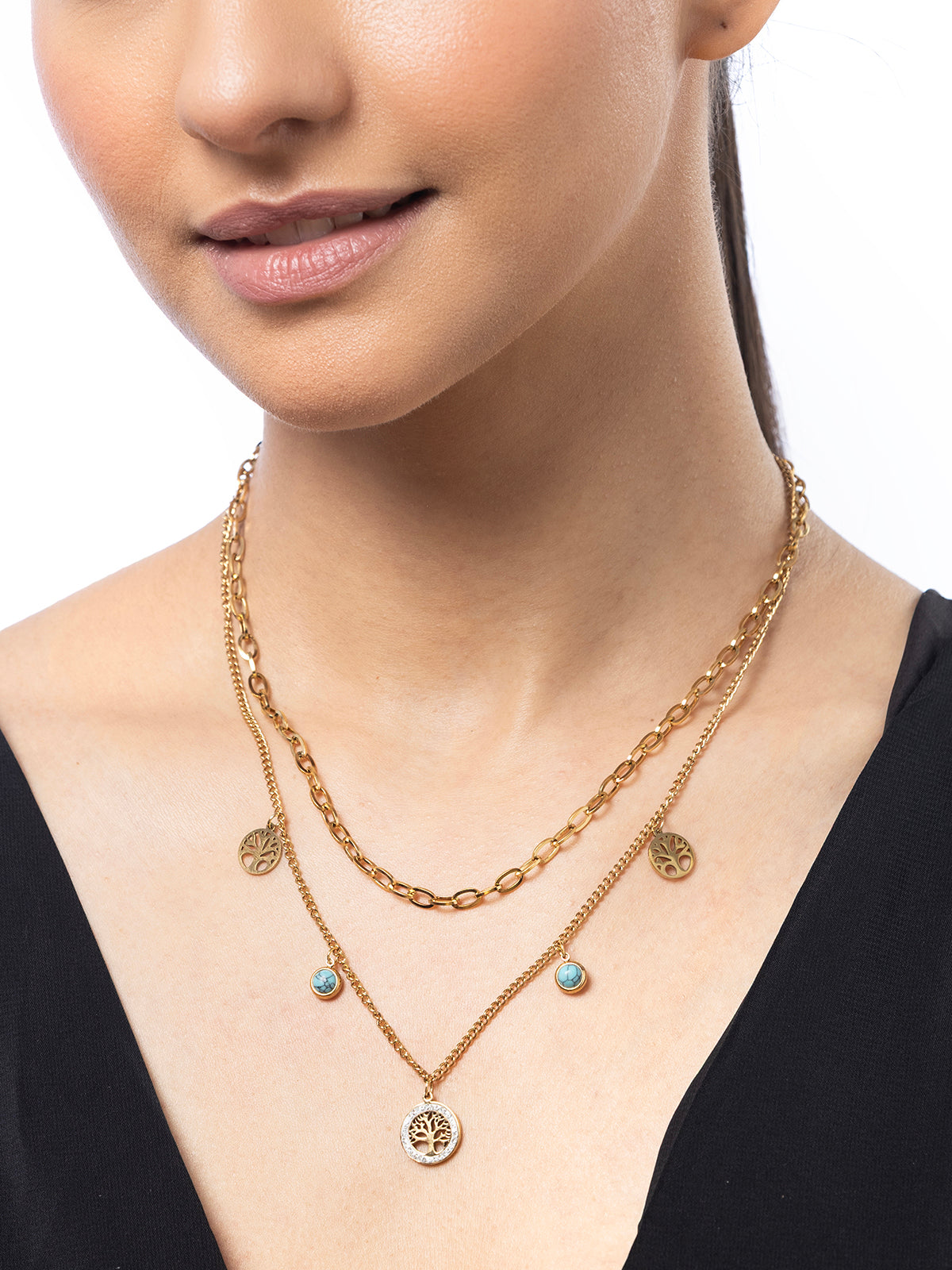 Scintillare By Sukkhi Kalpavriksha Pendant Tree of Life with Gold Plating Stainless Steel Double Chain Necklace Jewellery for Women&Girls|Anti Tarnish Jewellery|Gift for Wife Girlfriend Mother|N107019