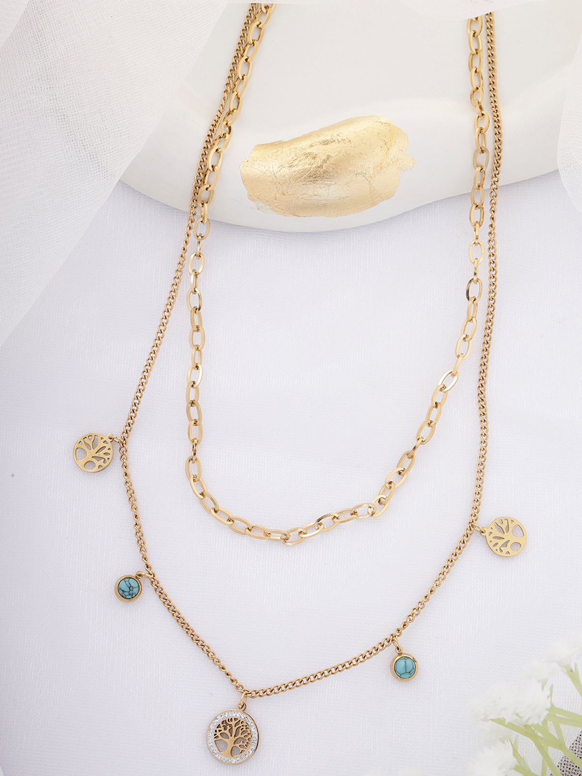 Scintillare By Sukkhi Kalpavriksha Pendant Tree of Life with Gold Plating Stainless Steel Double Chain Necklace Jewellery for Women&Girls|Anti Tarnish Jewellery|Gift for Wife Girlfriend Mother|N107019