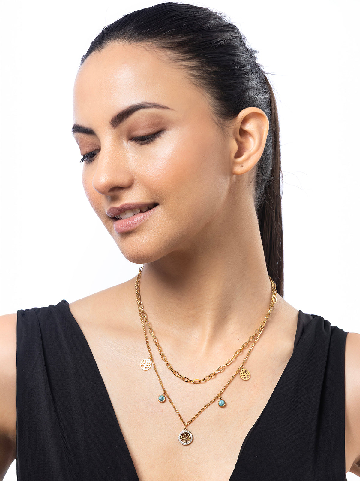 Scintillare By Sukkhi Kalpavriksha Pendant Tree of Life with Gold Plating Stainless Steel Double Chain Necklace Jewellery for Women&Girls|Anti Tarnish Jewellery|Gift for Wife Girlfriend Mother|N107019