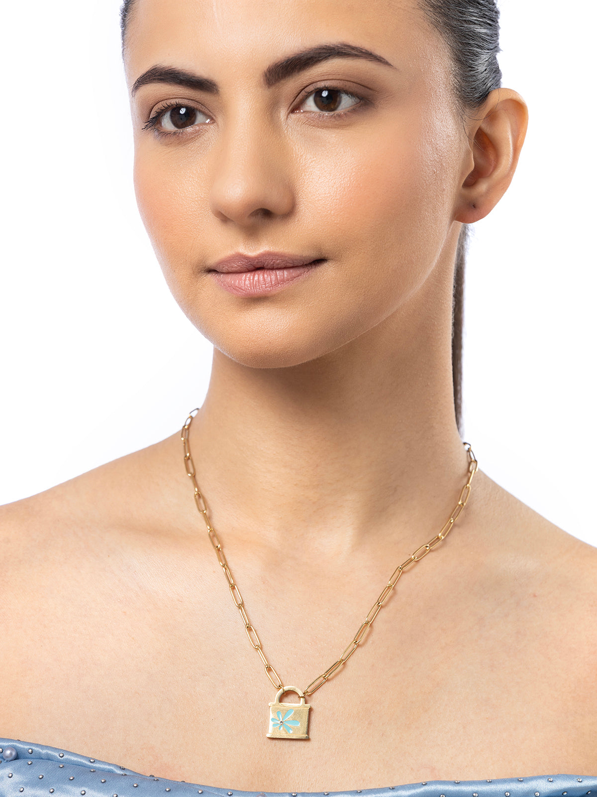 Scintillare By Sukkhi 18kGold Plated Crystal Stones Stainless Steel with Lock Pendant Chain Necklace Jewellery for Women & Girls|Anti Tarnish Jewellery|Gifts for Wife Girlfriend Mother Sister|N107066