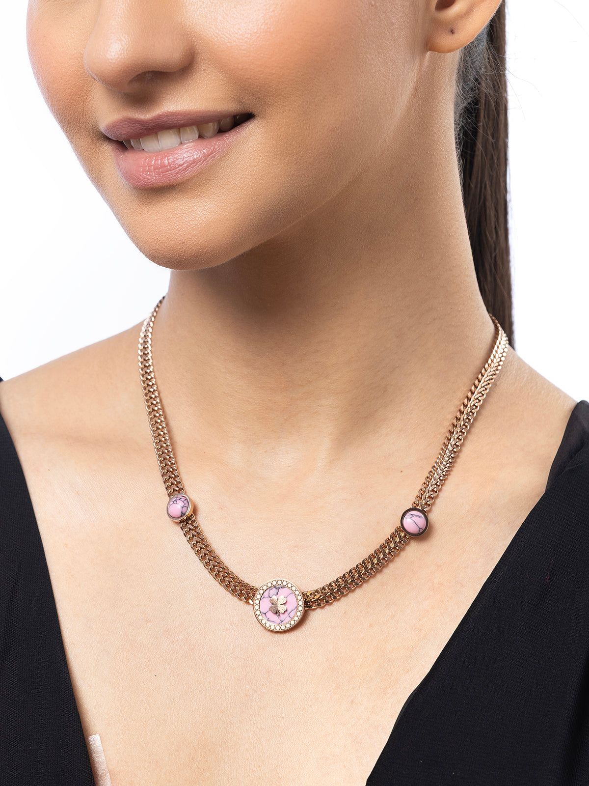 Scintillare By Sukkhi Charming 18k Gold Plated with Stainless Steel Purple Chunky Necklace Pendant Chain Jewellery for Women & Girls|Anti Tarnish Jewellery|Gifts for Wife Girlfriend Mother|N107068