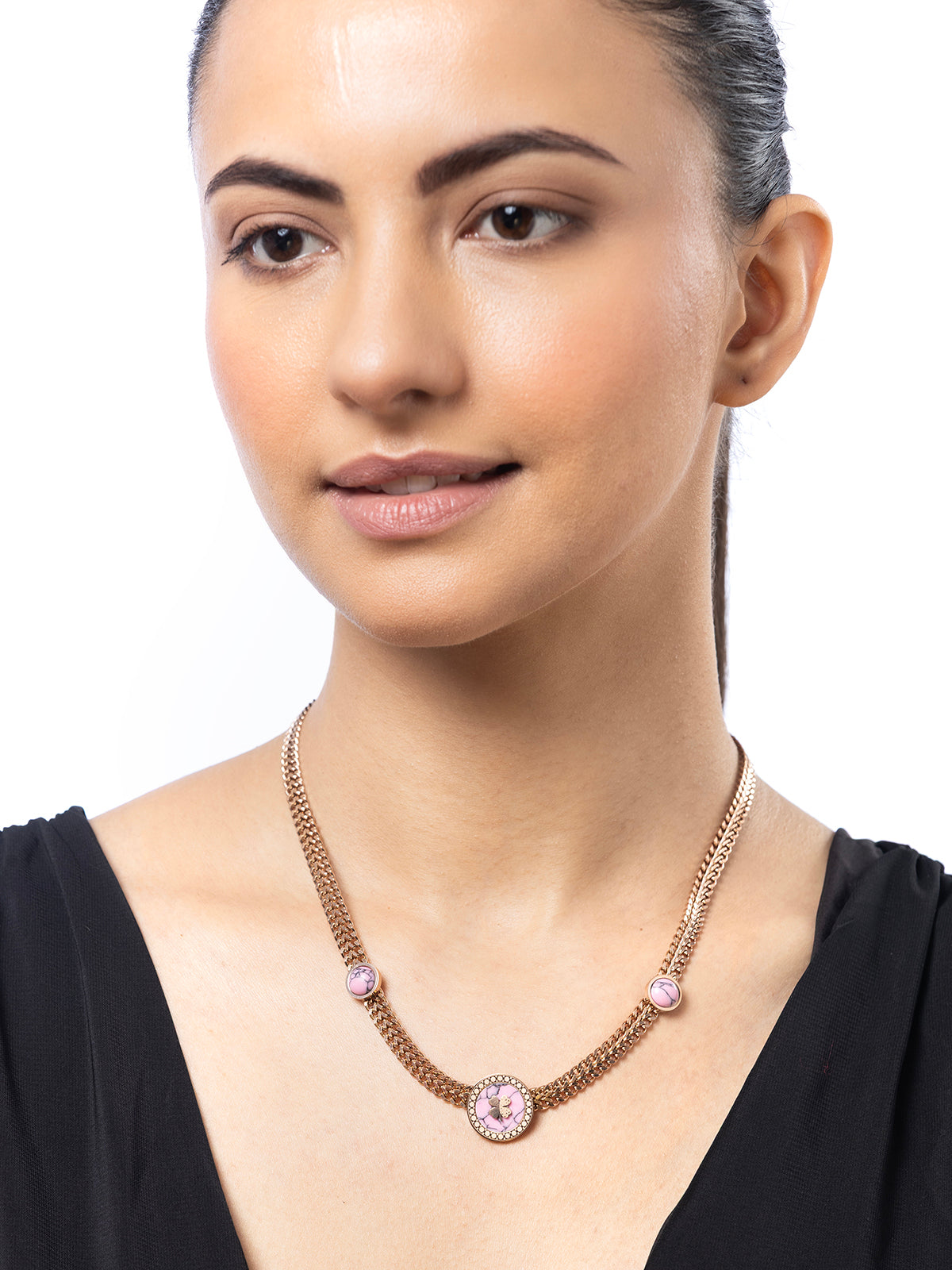 Scintillare By Sukkhi Charming 18k Gold Plated with Stainless Steel Purple Chunky Necklace Pendant Chain Jewellery for Women & Girls|Anti Tarnish Jewellery|Gifts for Wife Girlfriend Mother|N107068