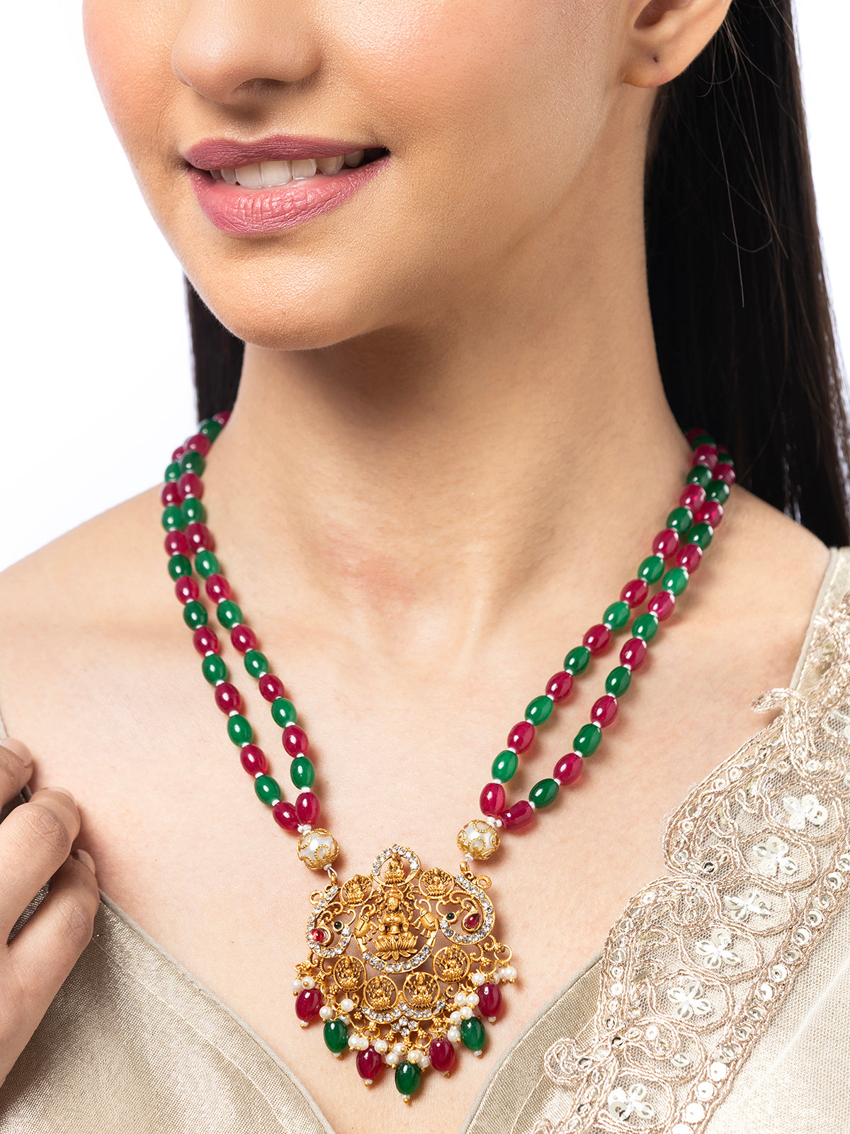 Sukkhi Classic Laxmi Design Style 18k Gold Plated Red Green Necklace Jewellery for Women & Girls|N107073