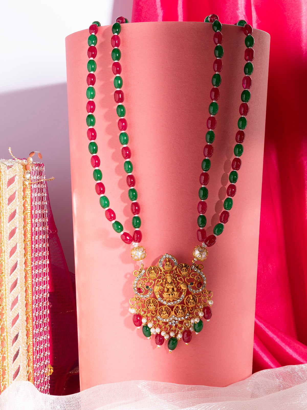 Sukkhi Classic Laxmi Design Style 18k Gold Plated Red Green Necklace Jewellery for Women & Girls|N107073