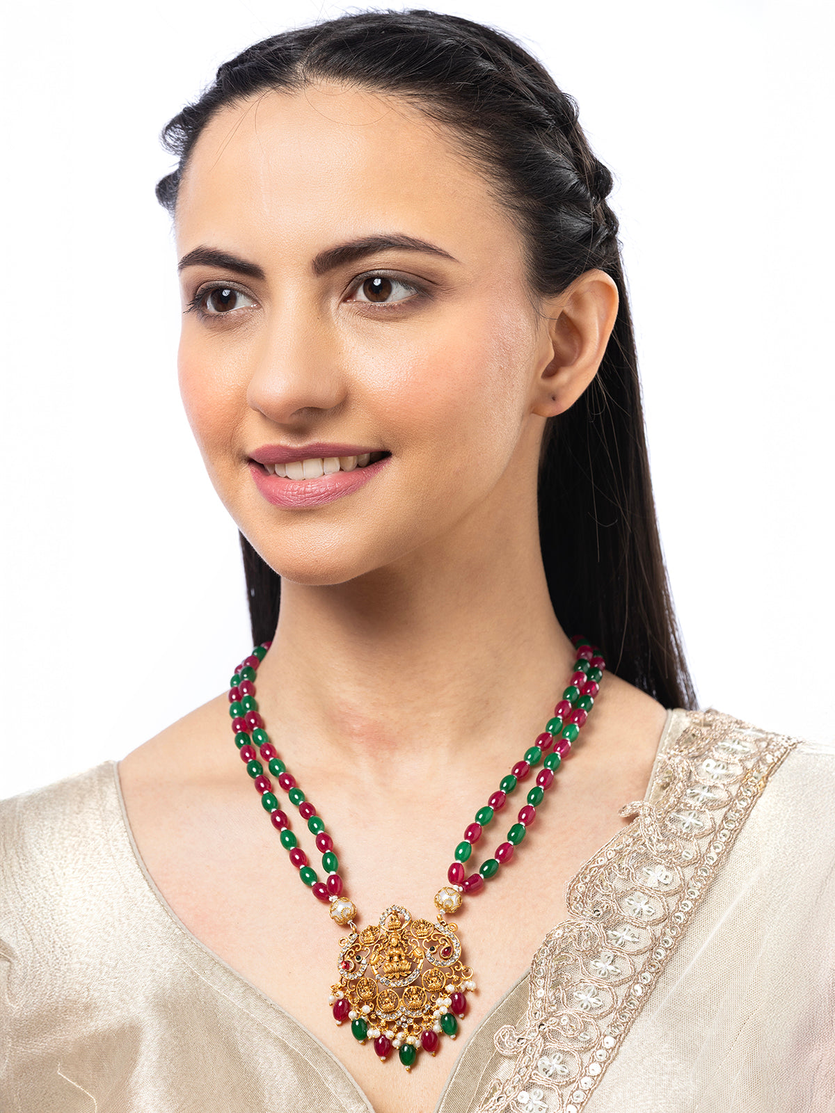 Sukkhi Classic Laxmi Design Style 18k Gold Plated Red Green Necklace Jewellery for Women & Girls|N107073