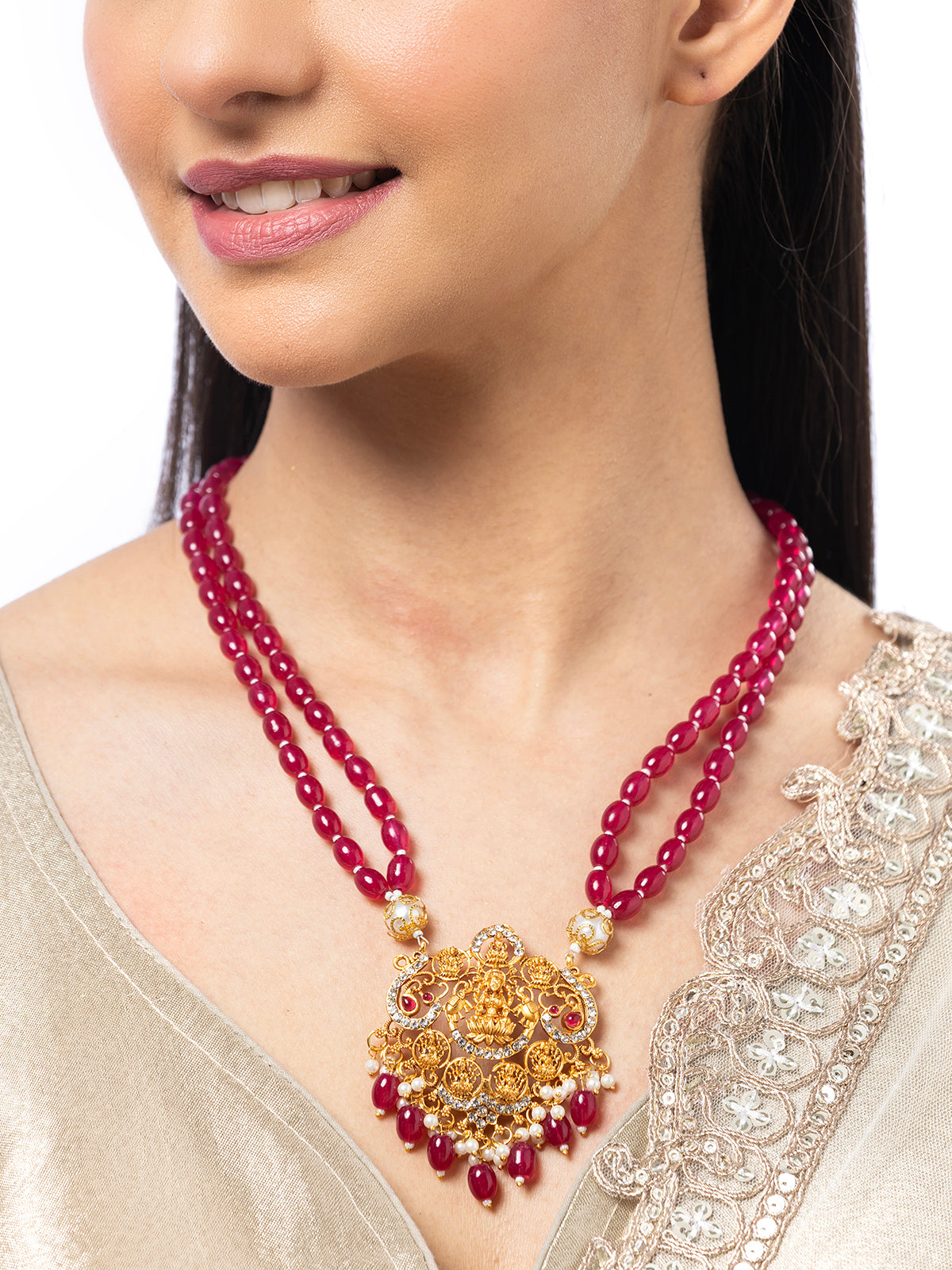 Sukkhi Classic Laxmi Design Style 18k Gold Plated Rani Pink Necklace Jewellery for Women & Girls|N107075