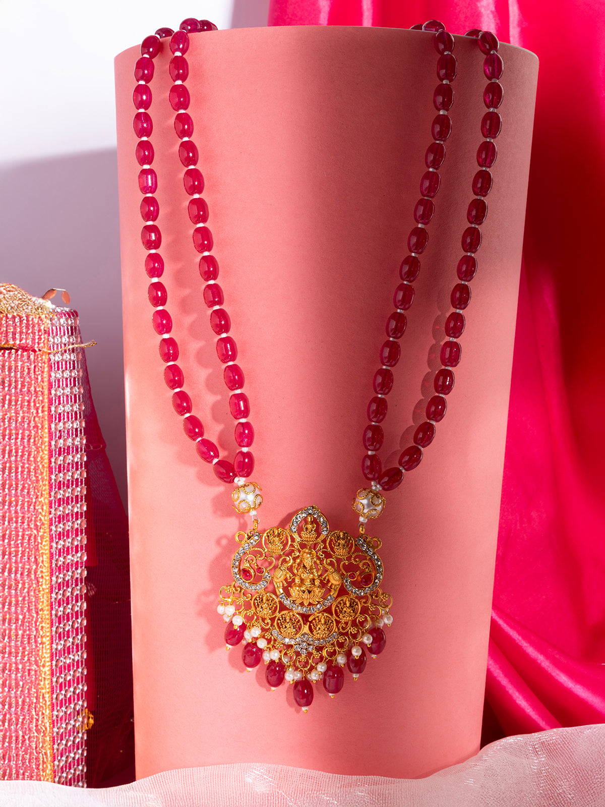 Sukkhi Classic Laxmi Design Style 18k Gold Plated Rani Pink Necklace Jewellery for Women & Girls|N107075