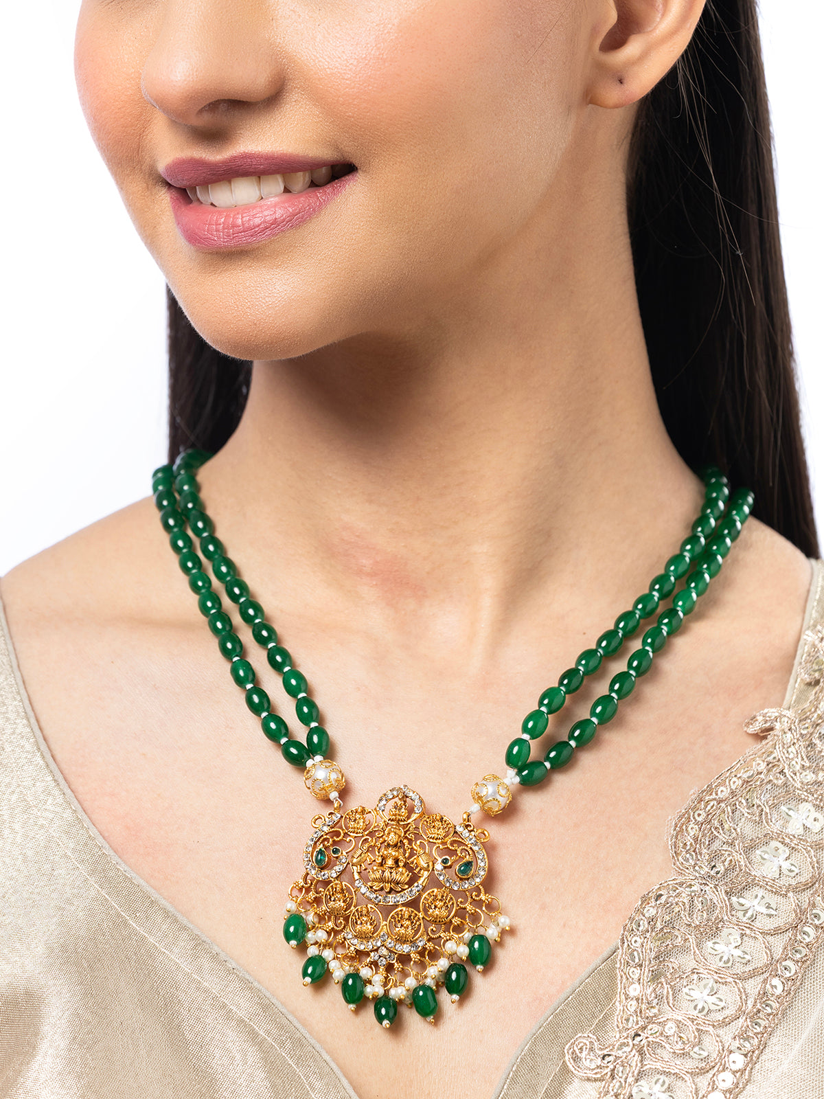 Sukkhi Classic Laxmi Design Style 18k Gold Plated Green Necklace Jewellery for Women & Girls|N107076