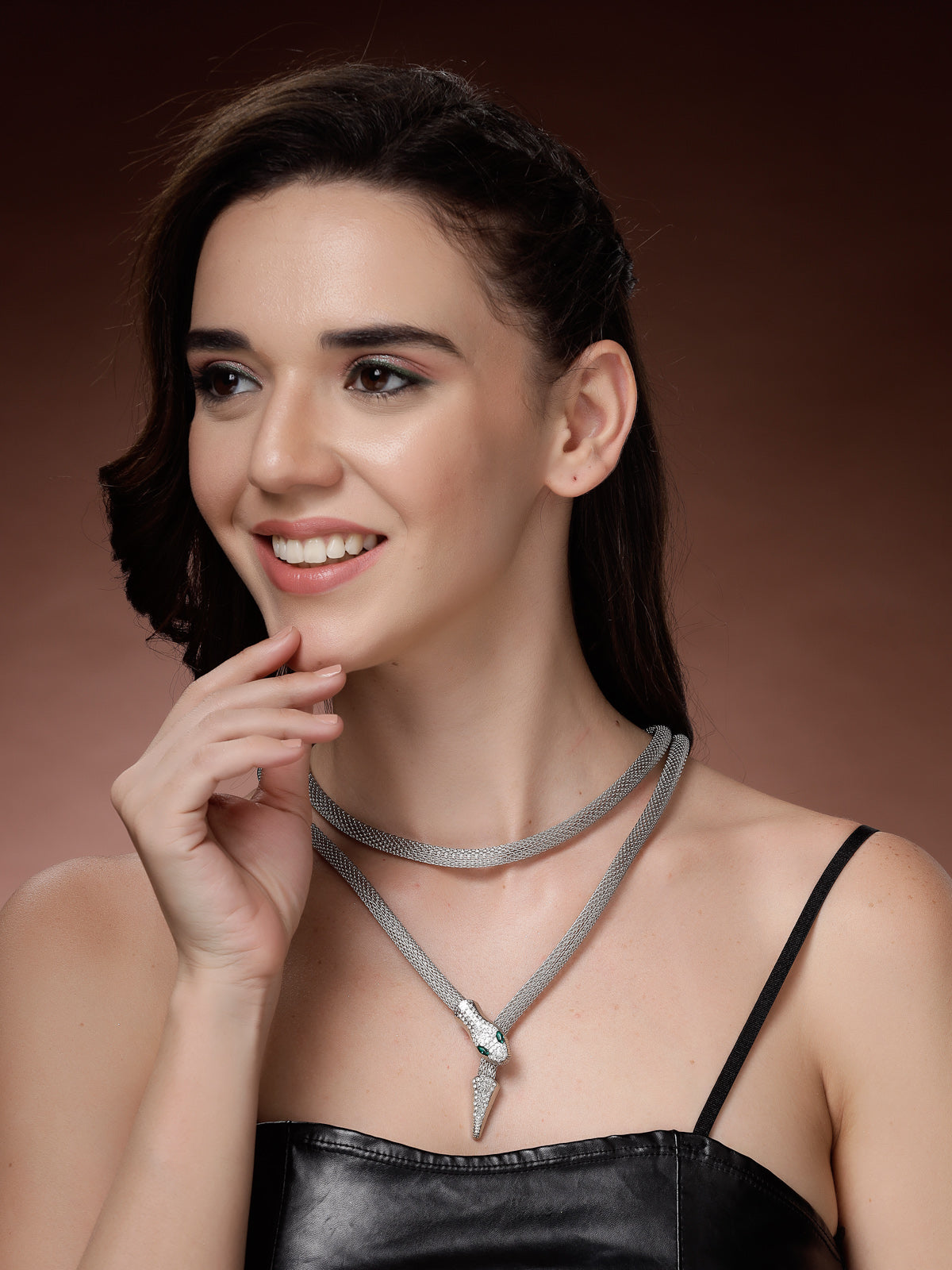 Scintillare By Sukkhi Unique Latest Stylish Crystal Embellishment Silver Choker Necklace for Women & Girls With Two In One Stylish Serpent Accessory Jewellery|N107101