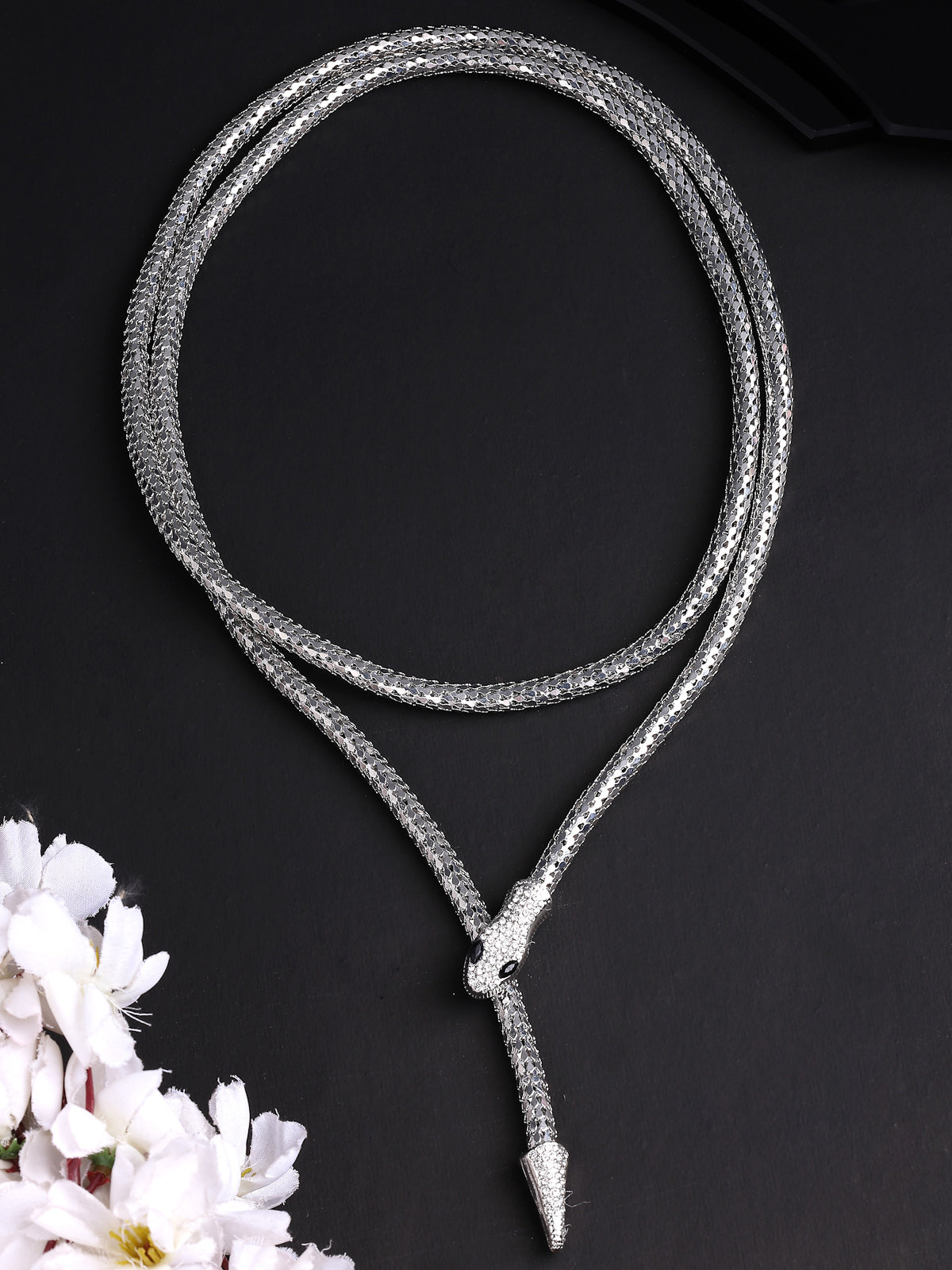 Scintillare By Sukkhi Eye Catchy Latest Stylish Crystal Embellishment Silver Choker Necklace for Women & Girls With Two In One Stylish Serpent Accessory Jewellery|N107103