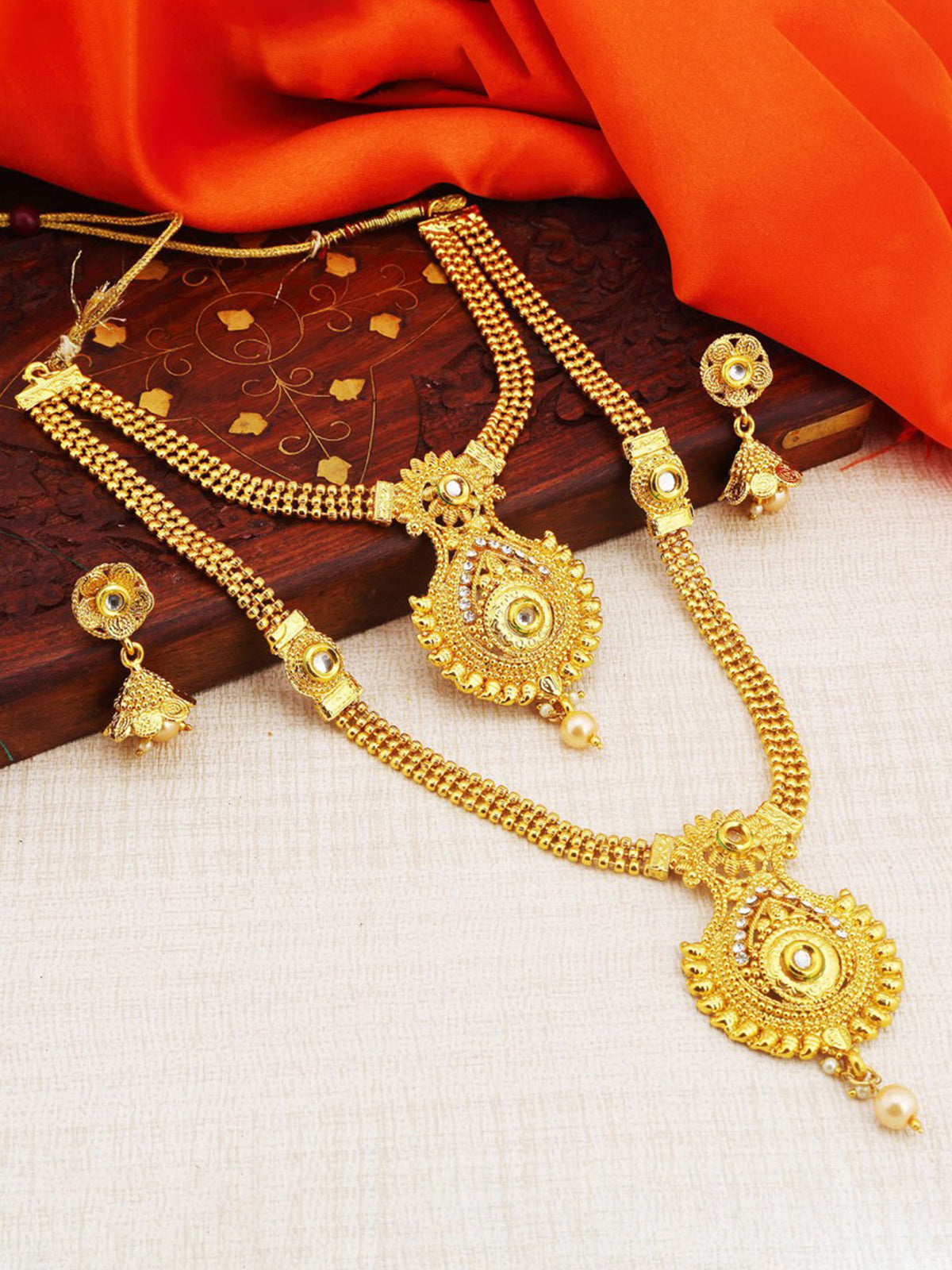 Sukkhi Traditional Gold Plated Kundan Long Haram Necklace Set For Women N72487GLDPH022018