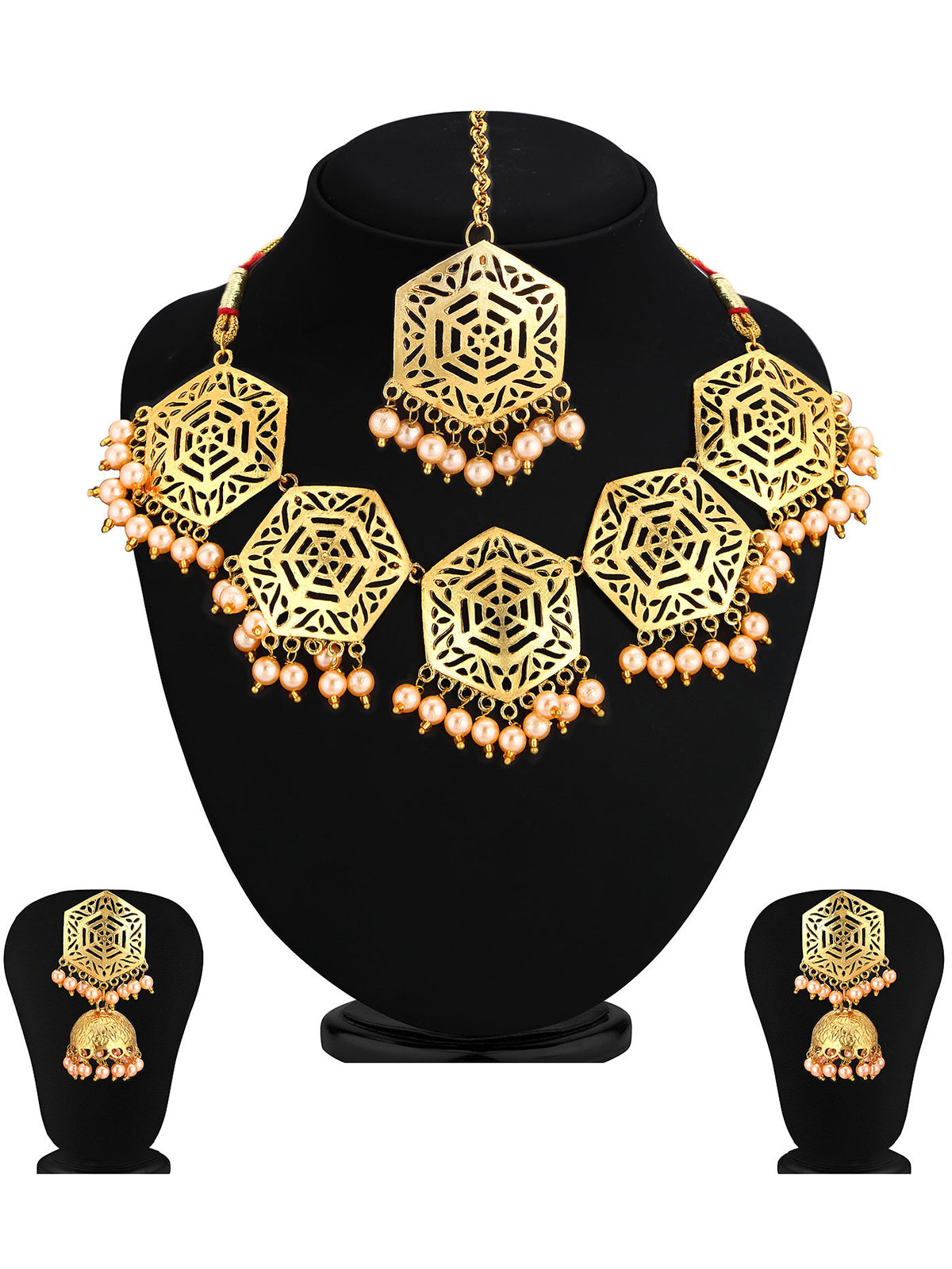 Sukkhi Hexagon Designer Gold Plated Pearl Choker Necklace Set For Women N72800GLDPJ042018