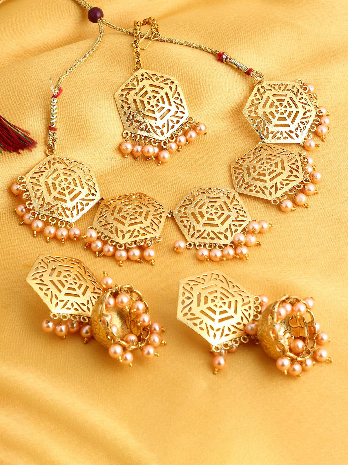 Sukkhi Hexagon Designer Gold Plated Pearl Choker Necklace Set For Women N72800GLDPJ042018